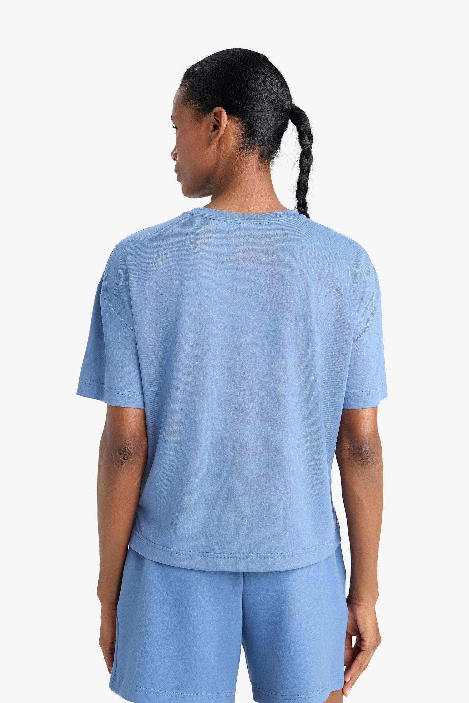 DeFactoFit Oversize Geniş Kalıp Bisiklet Yaka Modal Kısa Kollu Tişört