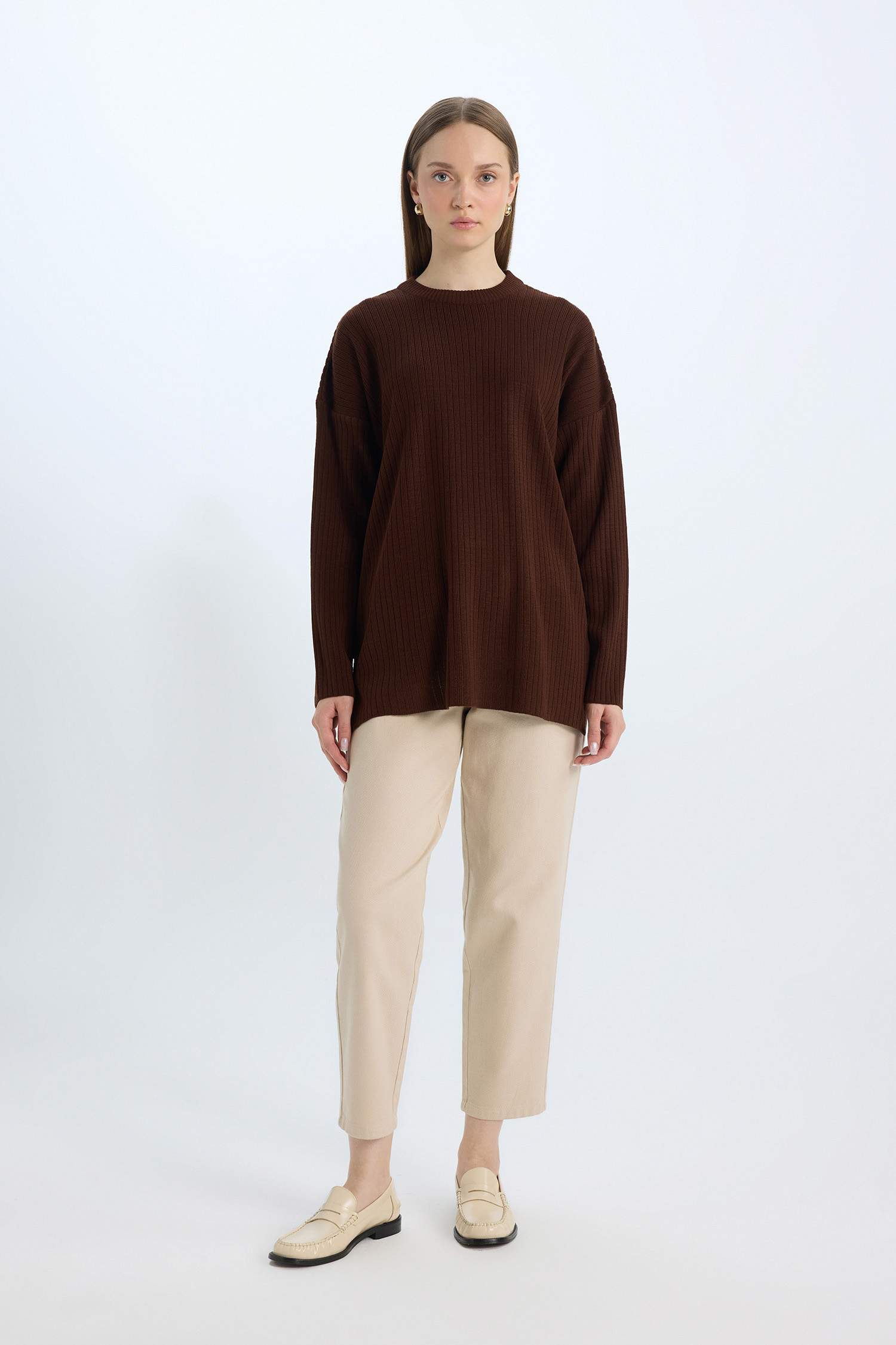 Relax Fit Crew Neck Basic Knit Tunic Pullover