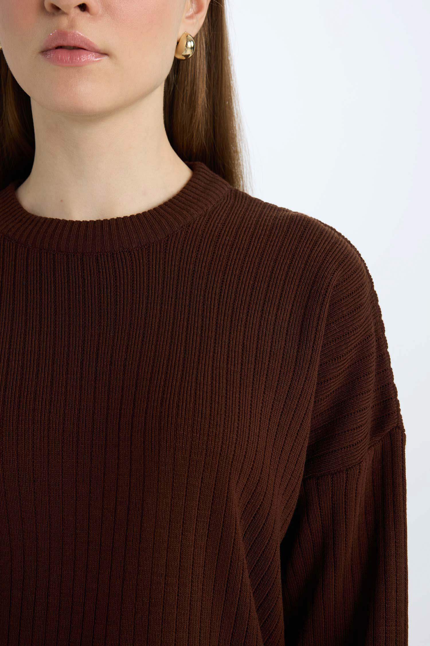 Relax Fit Crew Neck Basic Knit Tunic Pullover