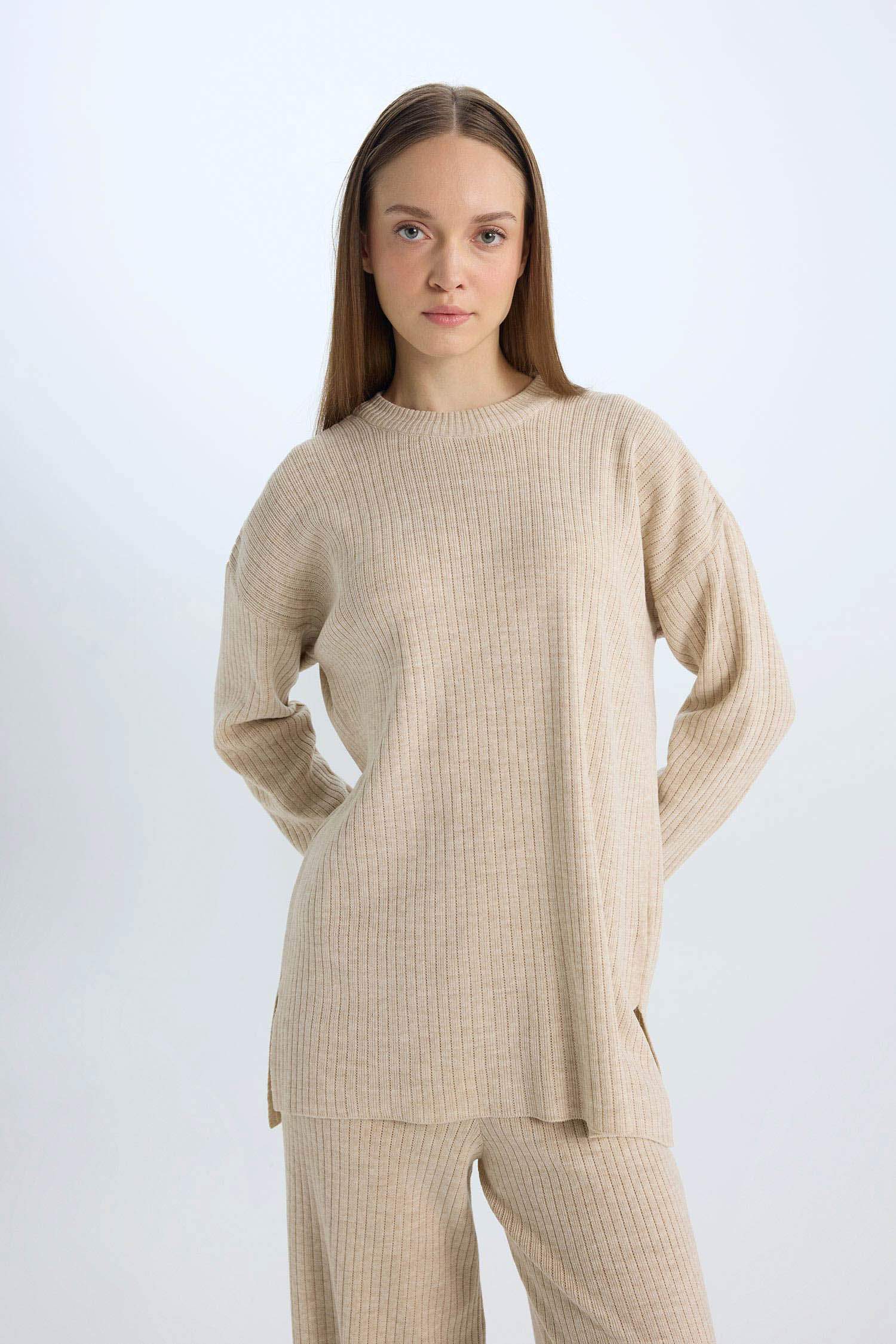 Relax Fit Crew Neck Basic Knit Tunic Pullover