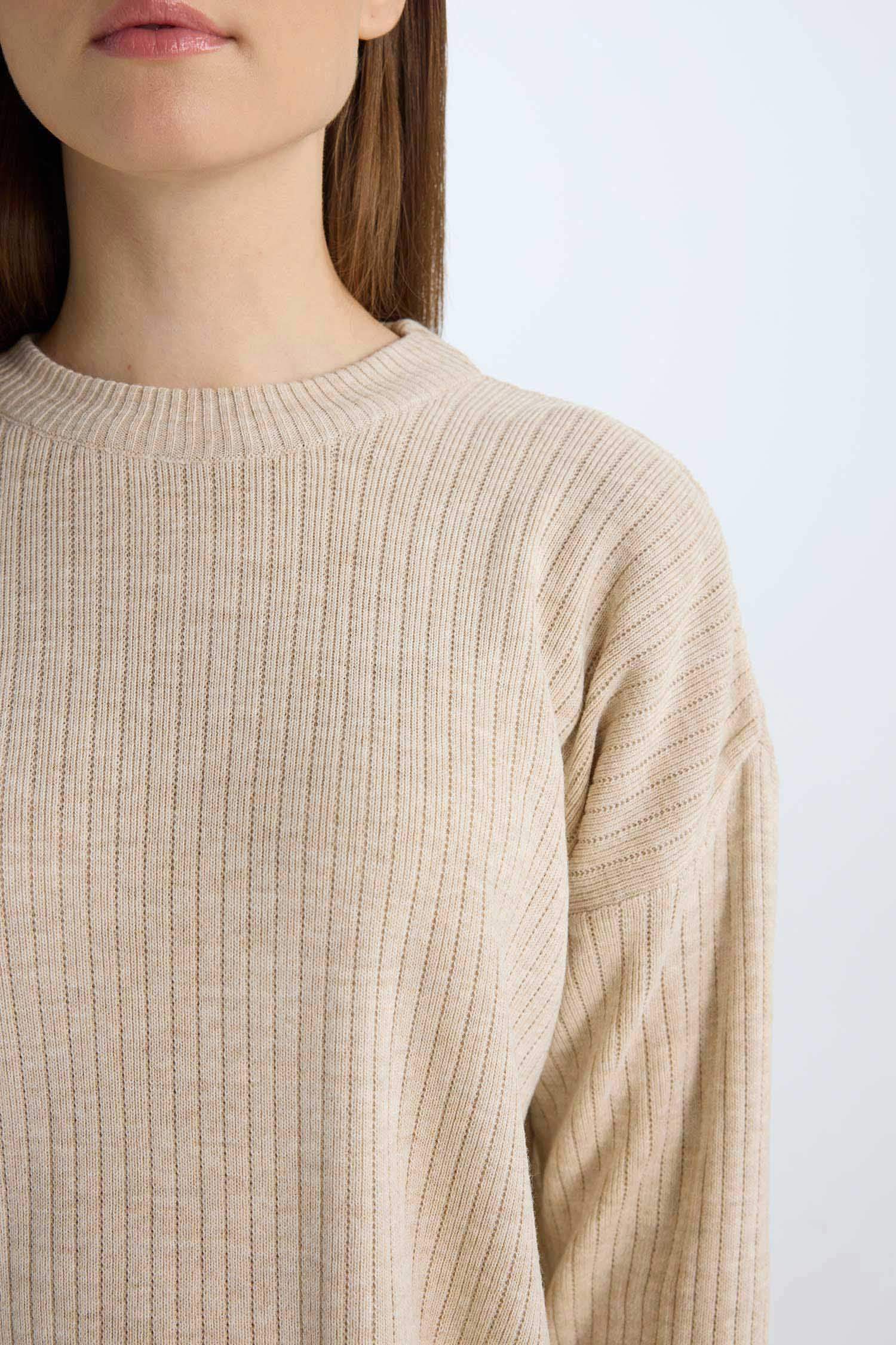 Relax Fit Crew Neck Basic Knit Tunic Pullover