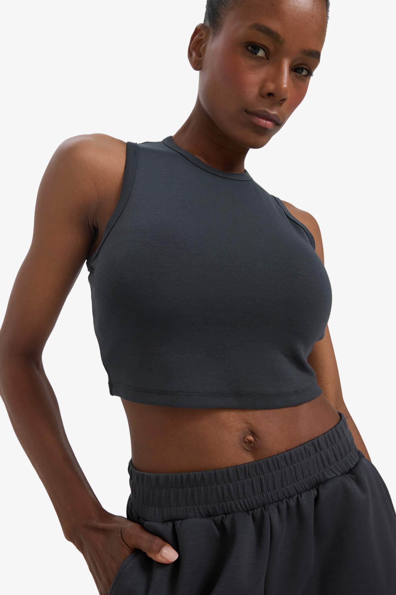 DeFactoFit Crew Neck Modal Sports Crop Top