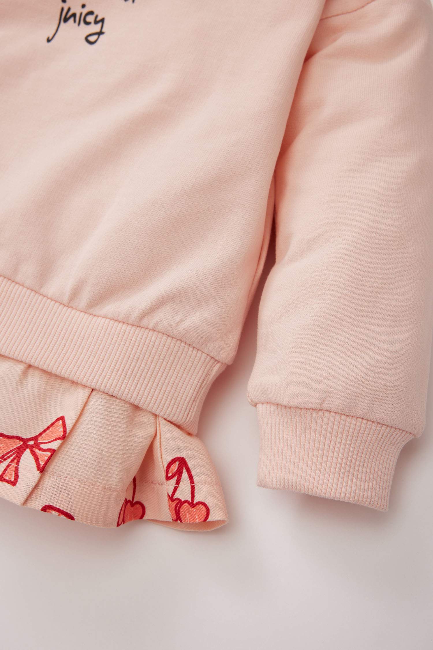 Kız Bebek Bisiklet Yaka Baskılı İçi Yumuşak Tüylü Sweatshirt