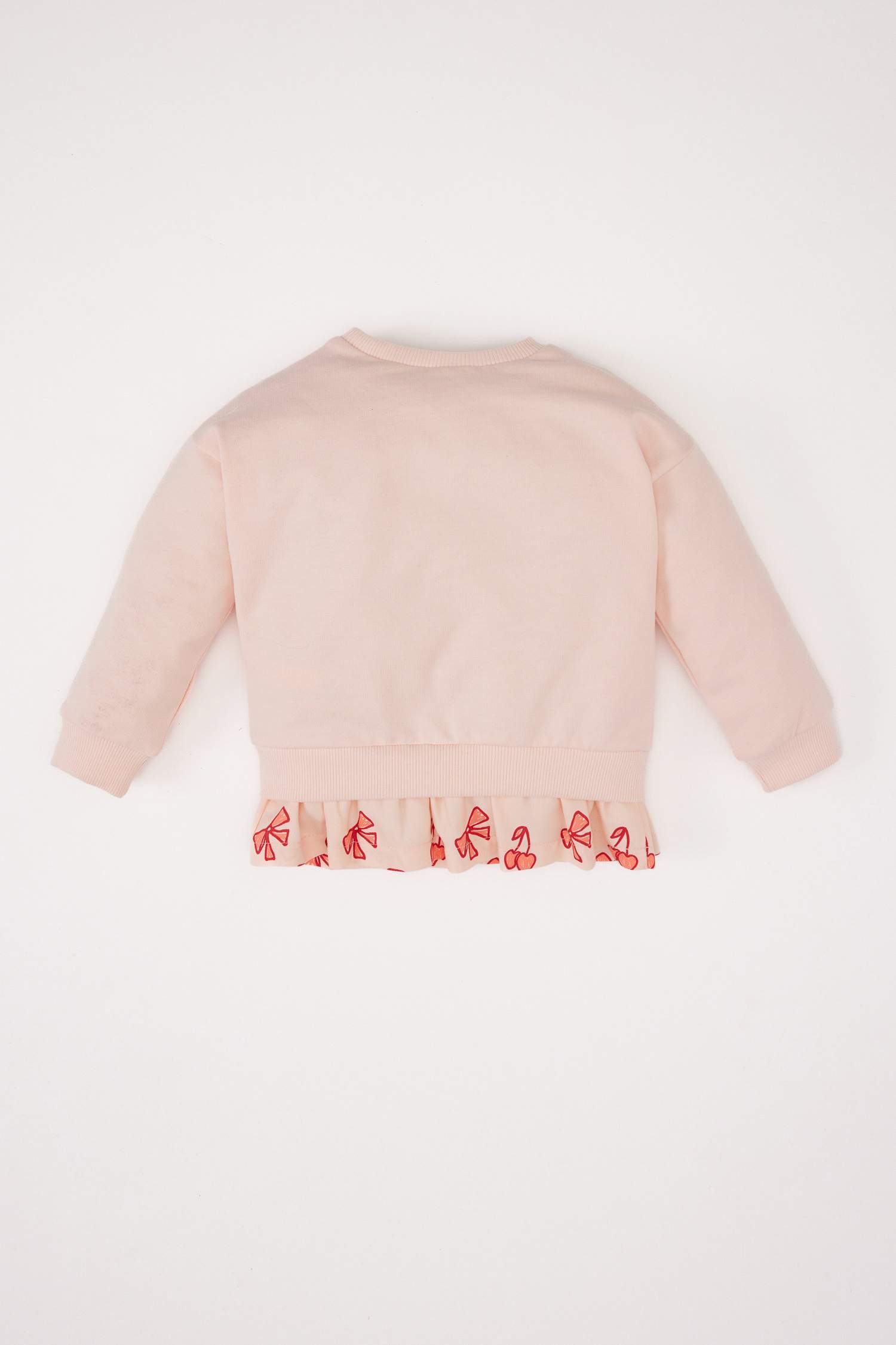 Kız Bebek Bisiklet Yaka Baskılı İçi Yumuşak Tüylü Sweatshirt