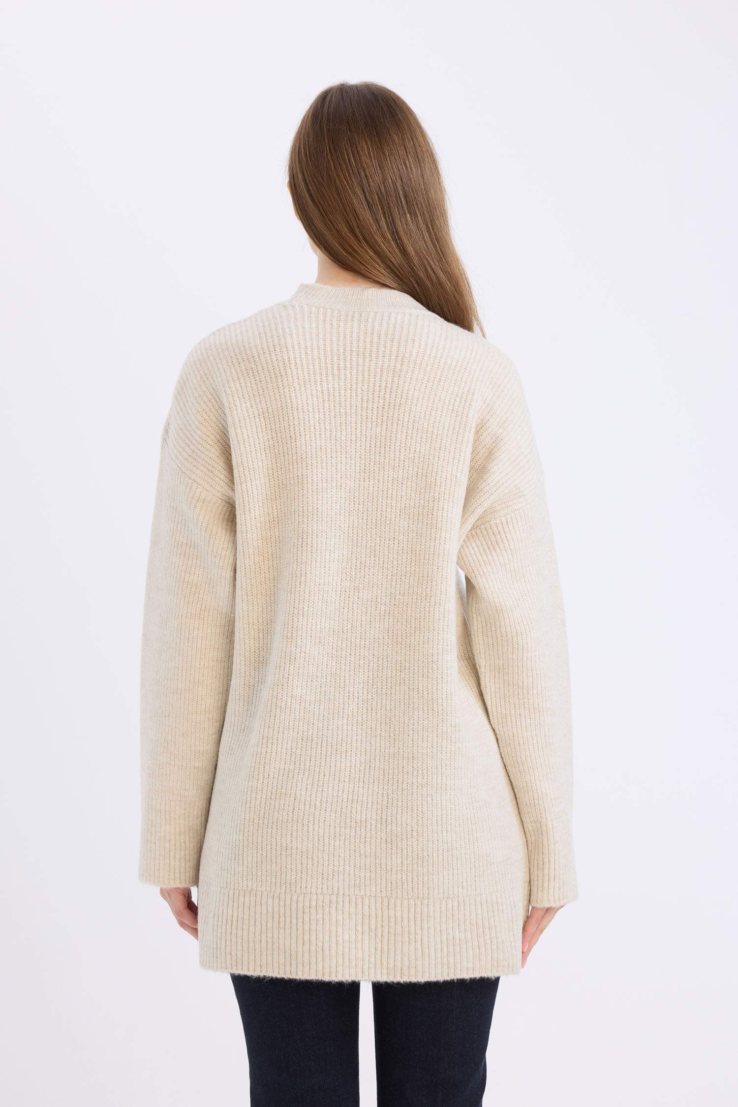 Relax Fit Bisiklet Yaka Taşlı Triko Kazak Tunik