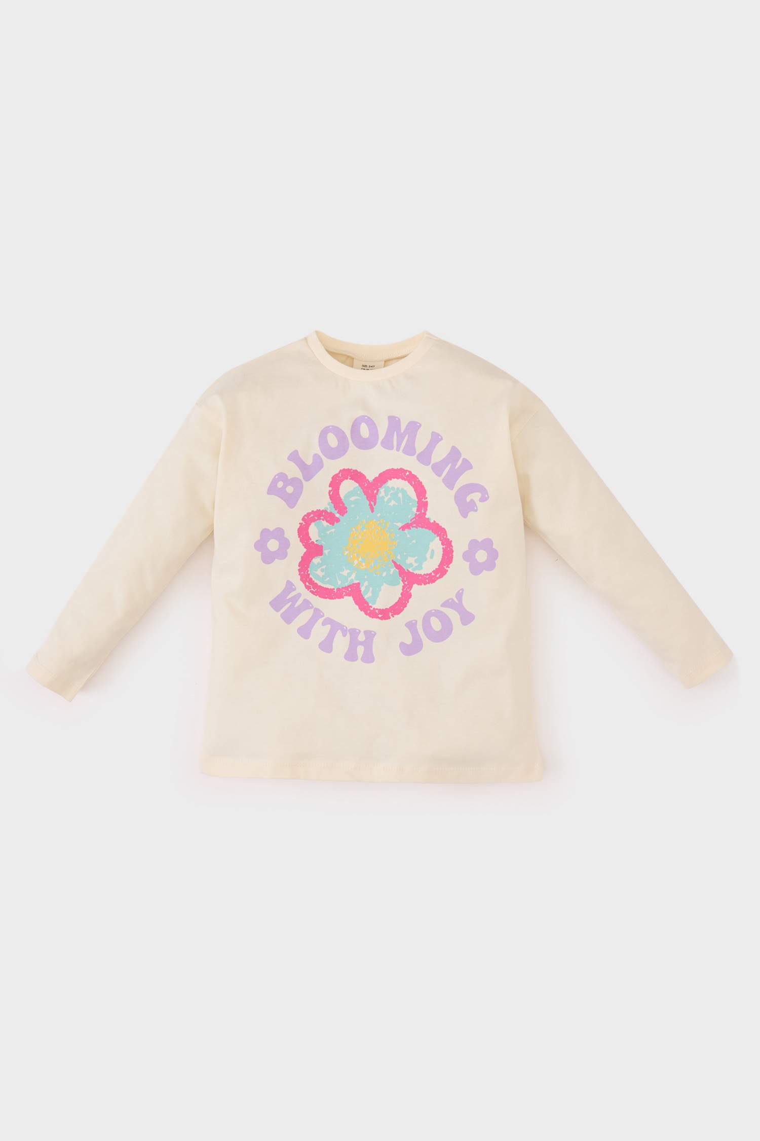 تيشيرت بنات كم طويل بطبعة زهور قصة عادية برقبة مستديرة