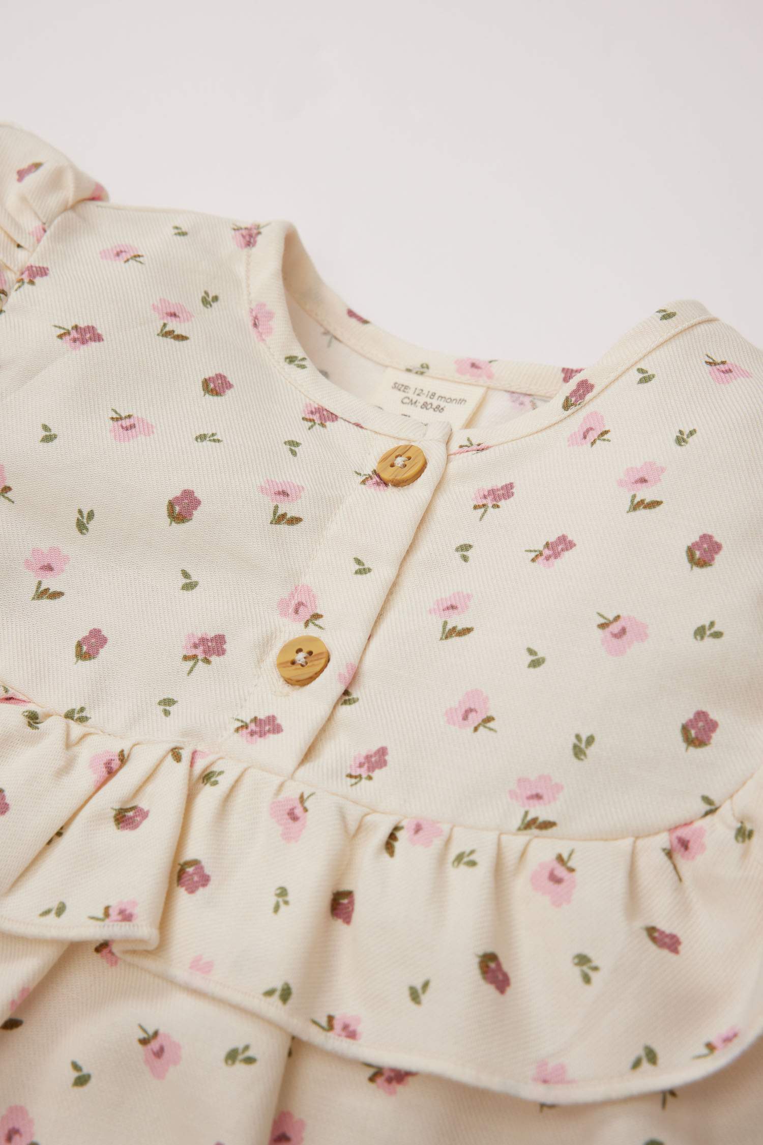 Kız Bebek 2'li Takım Çiçekli Fırfırlı Uzun Kollu Bluz İspanyol Paça Tayt