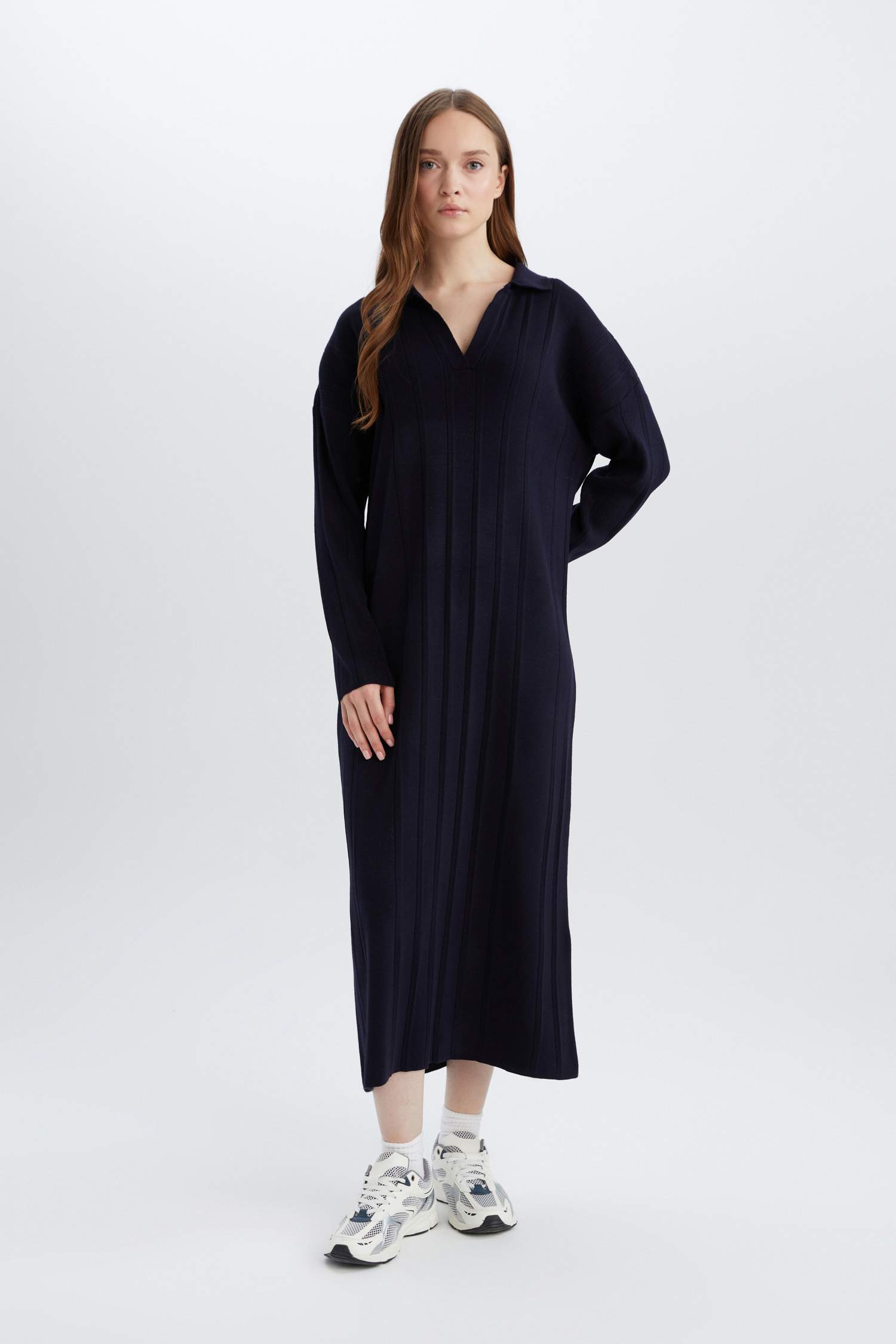 Relax Fit Basic Plain Polo Neck Maxi Dress