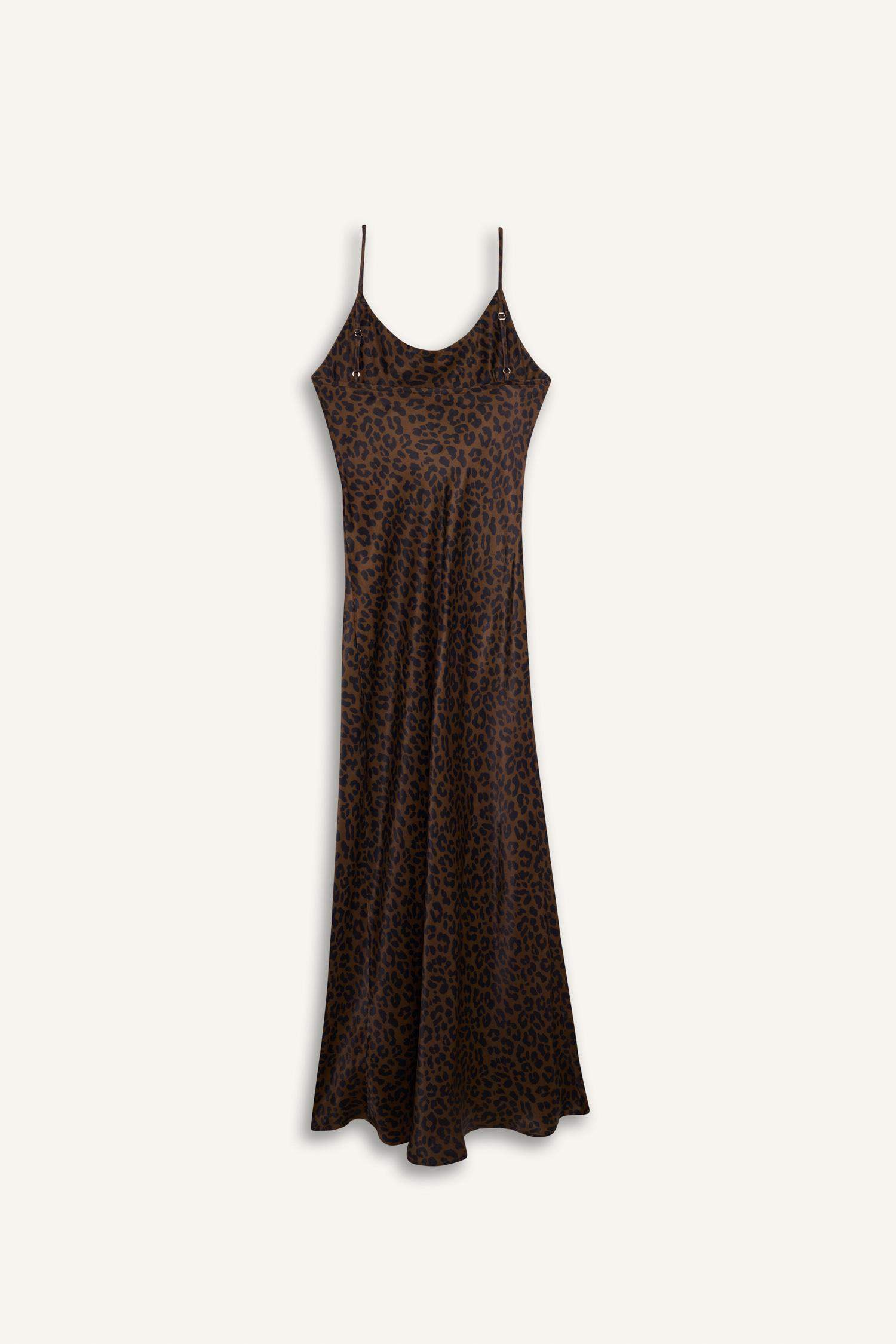 Slim Fit Leopard Viscose Strappy Maxi Dress