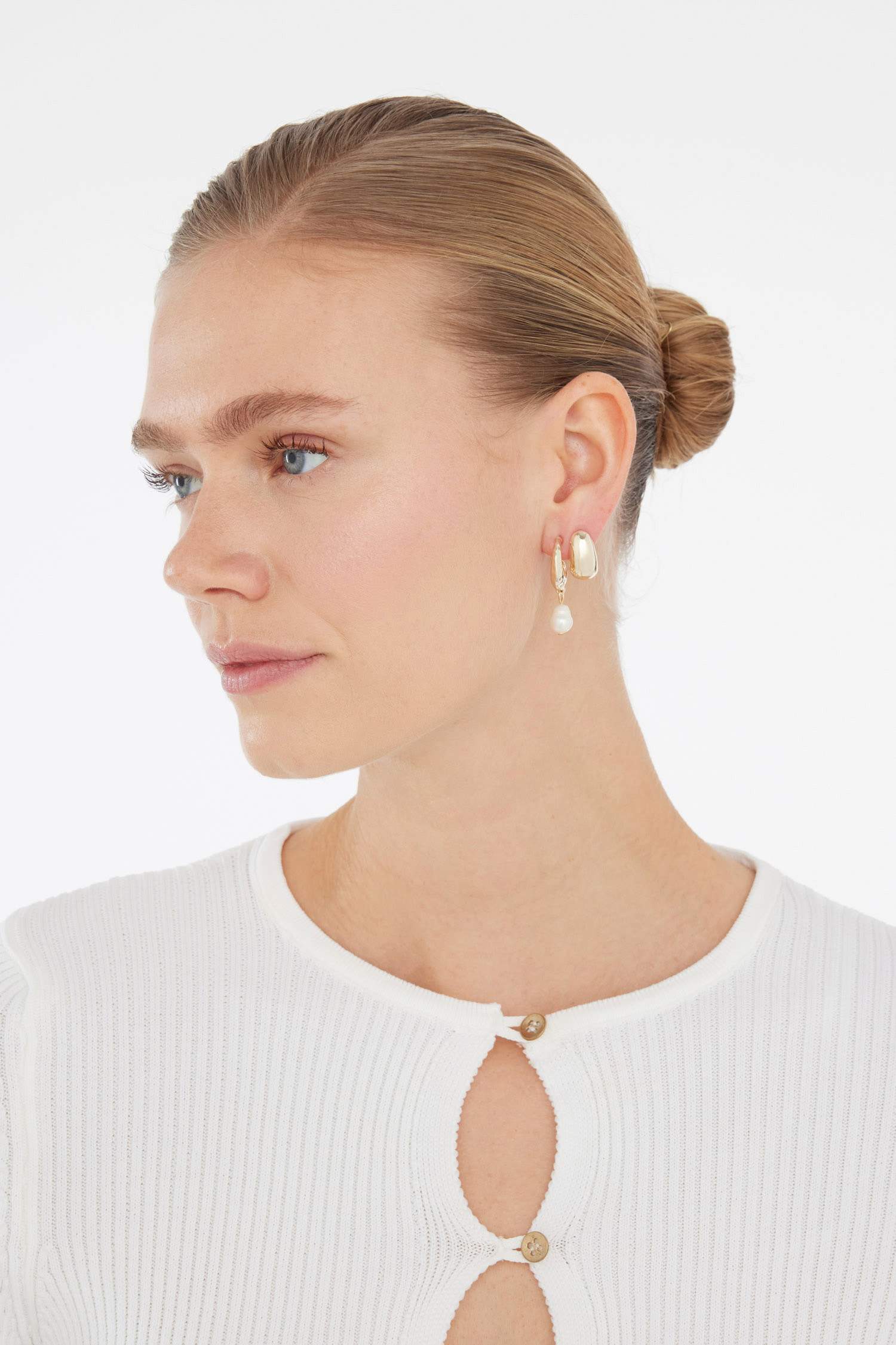 Kadın İncili 3'lü Gold Küpe