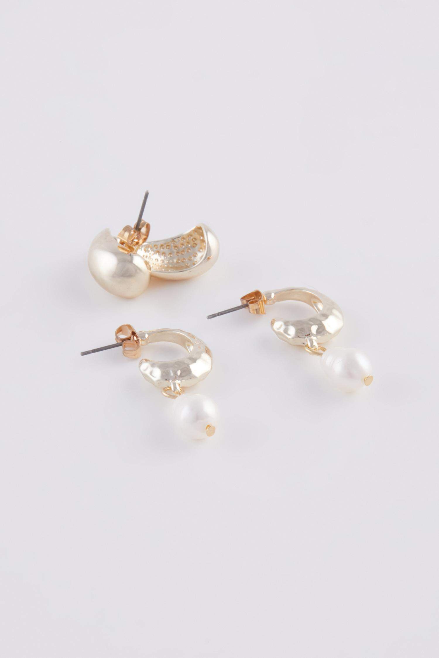 Kadın İncili 3'lü Gold Küpe