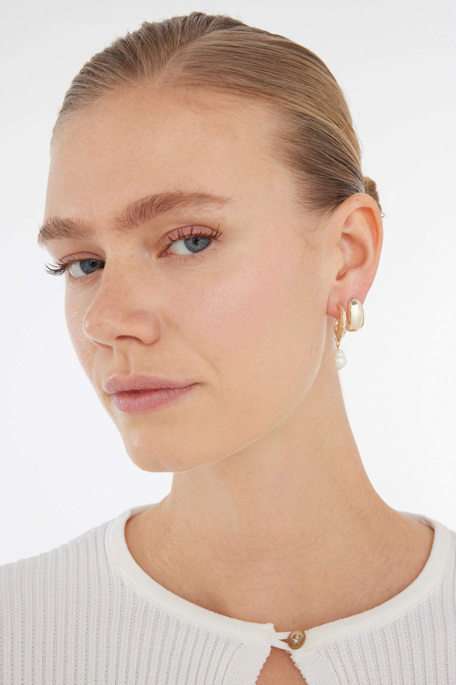 Kadın İncili 3'lü Gold Küpe