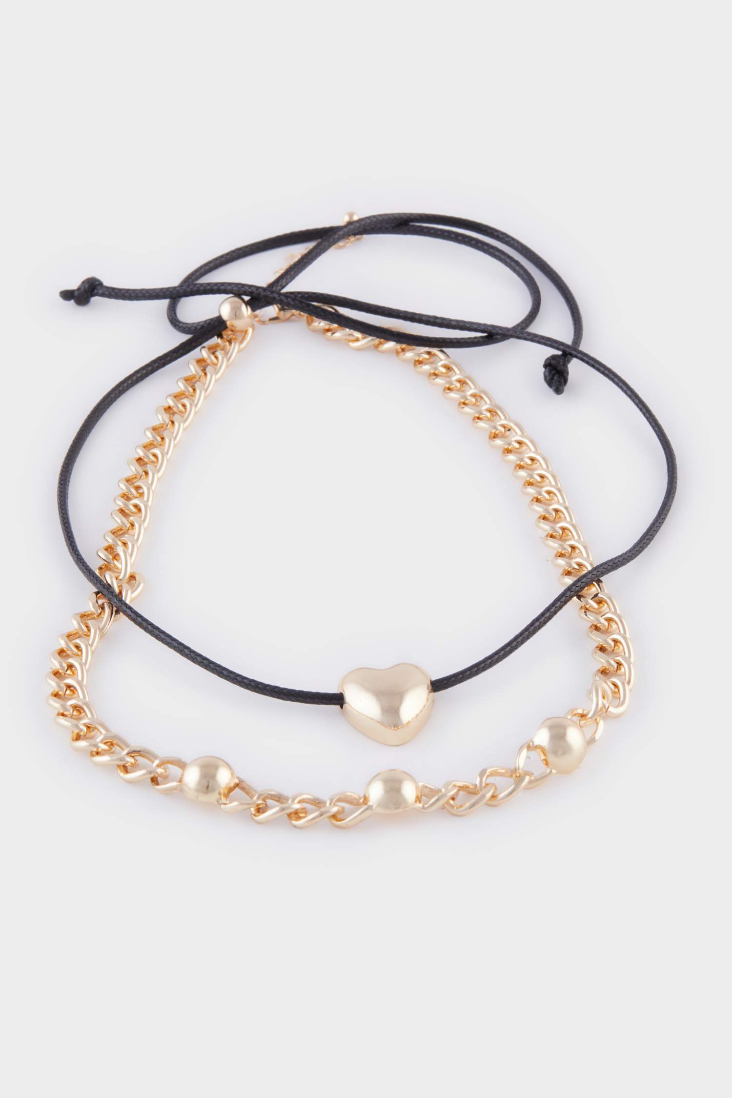 Kadın Siyah İpli ve Kalpli Gold Kolye