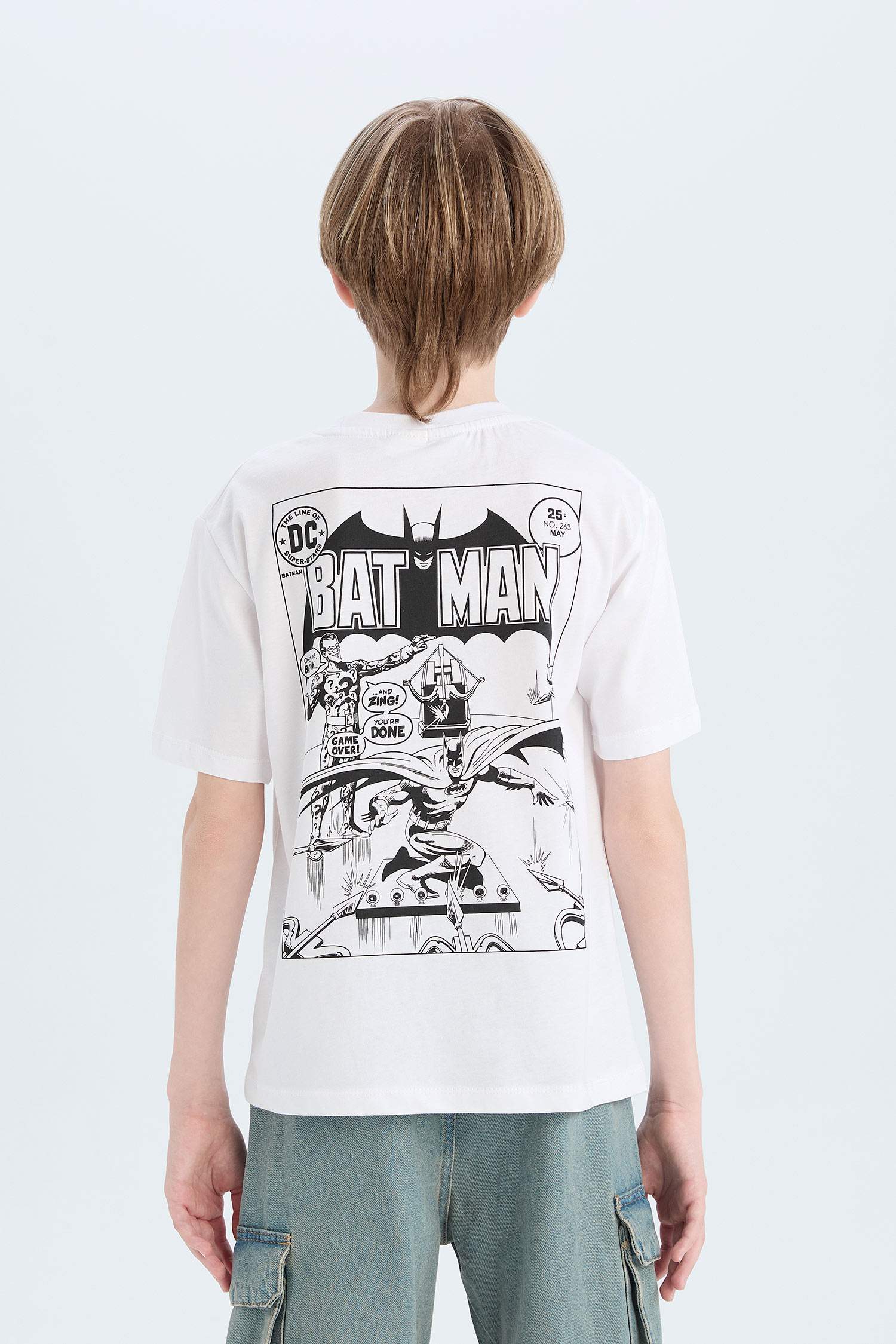 Erkek Çocuk Batman Bisiklet Yaka Sırt Baskılı Kısa Kollu Tişört