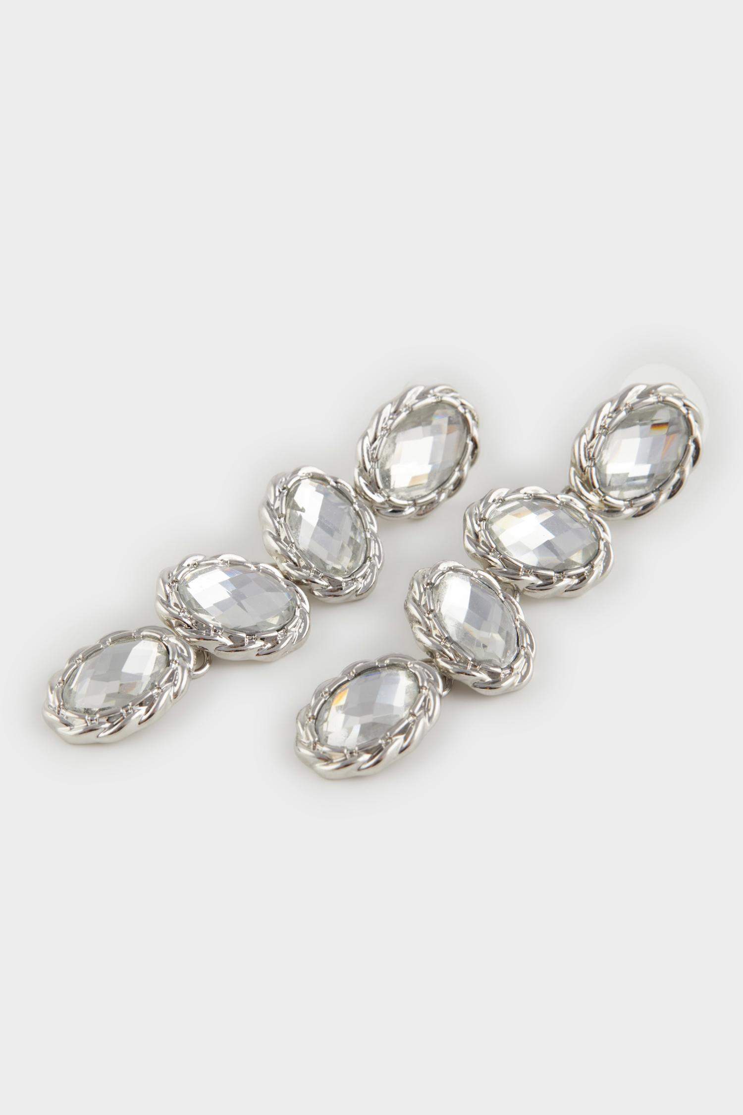 Kadın Parlak Taşlı Silver Küpe