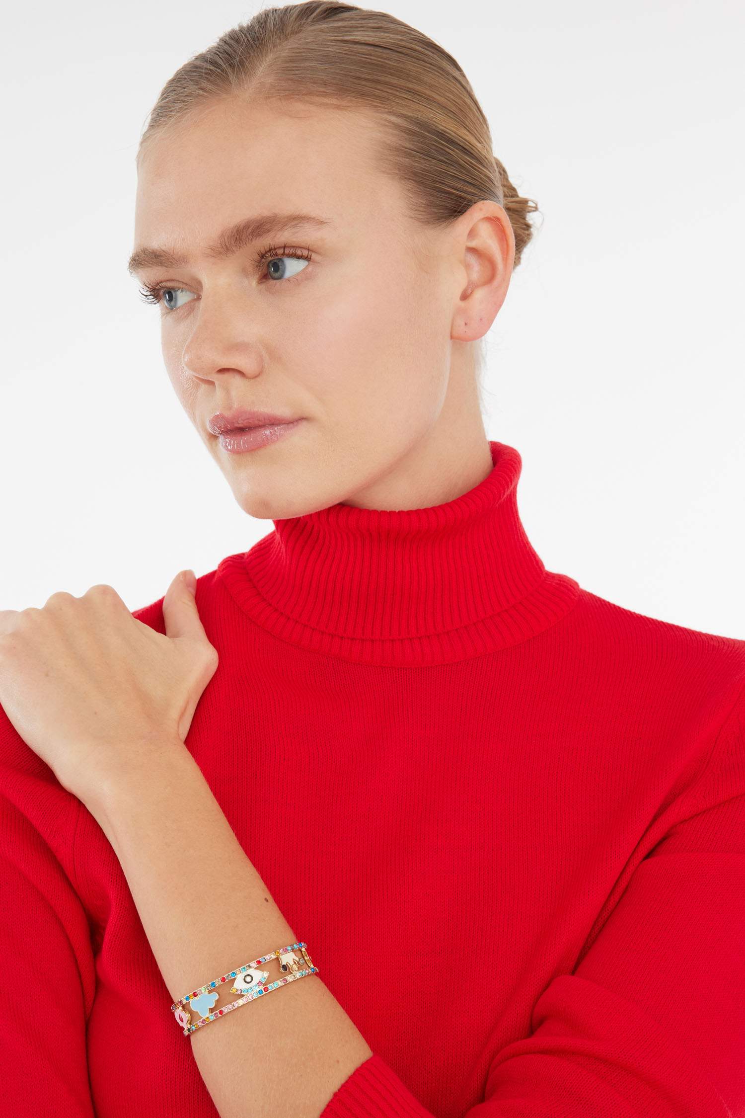 Woman Colorful Stone Cuff Bracelet