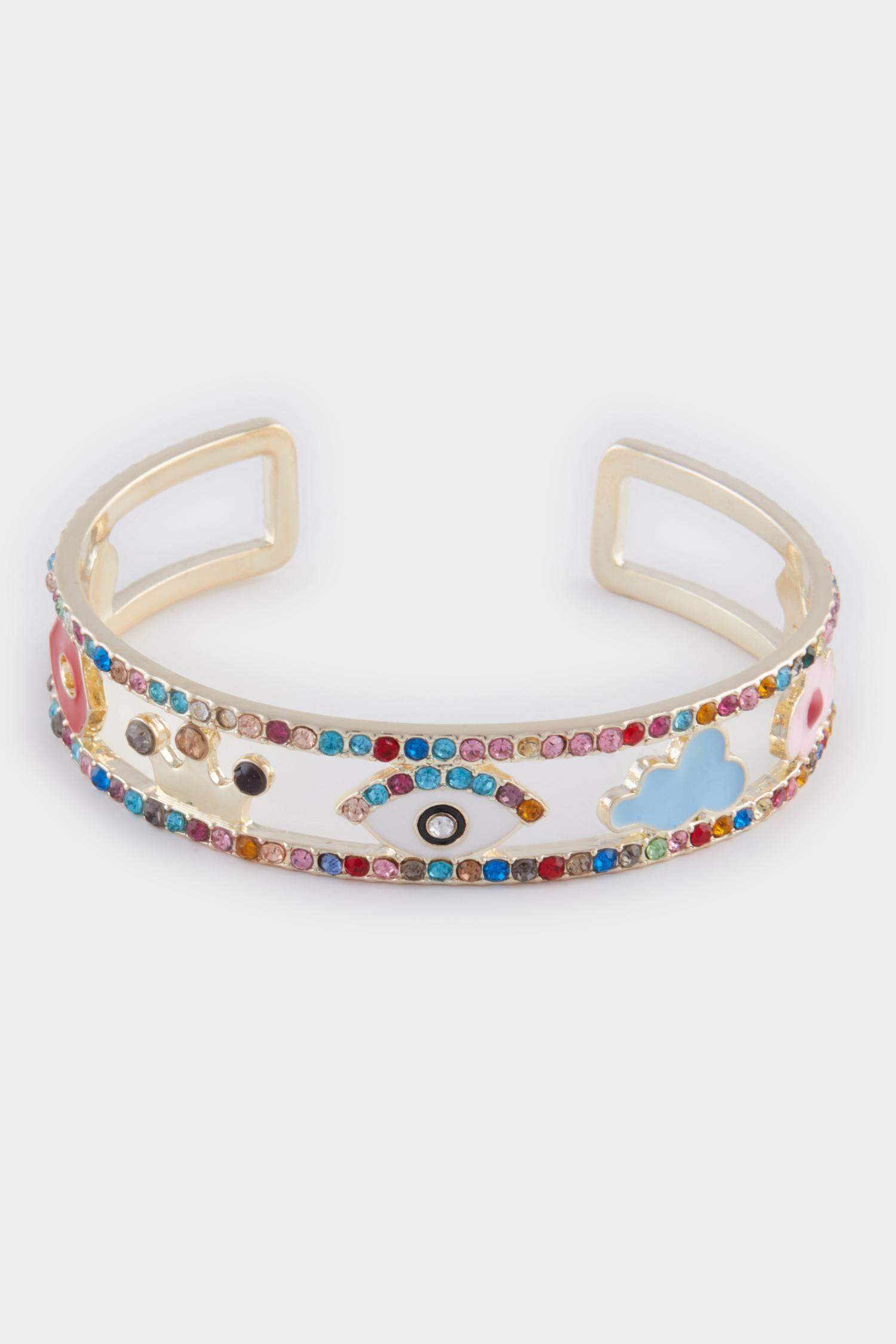 Woman Colorful Stone Cuff Bracelet