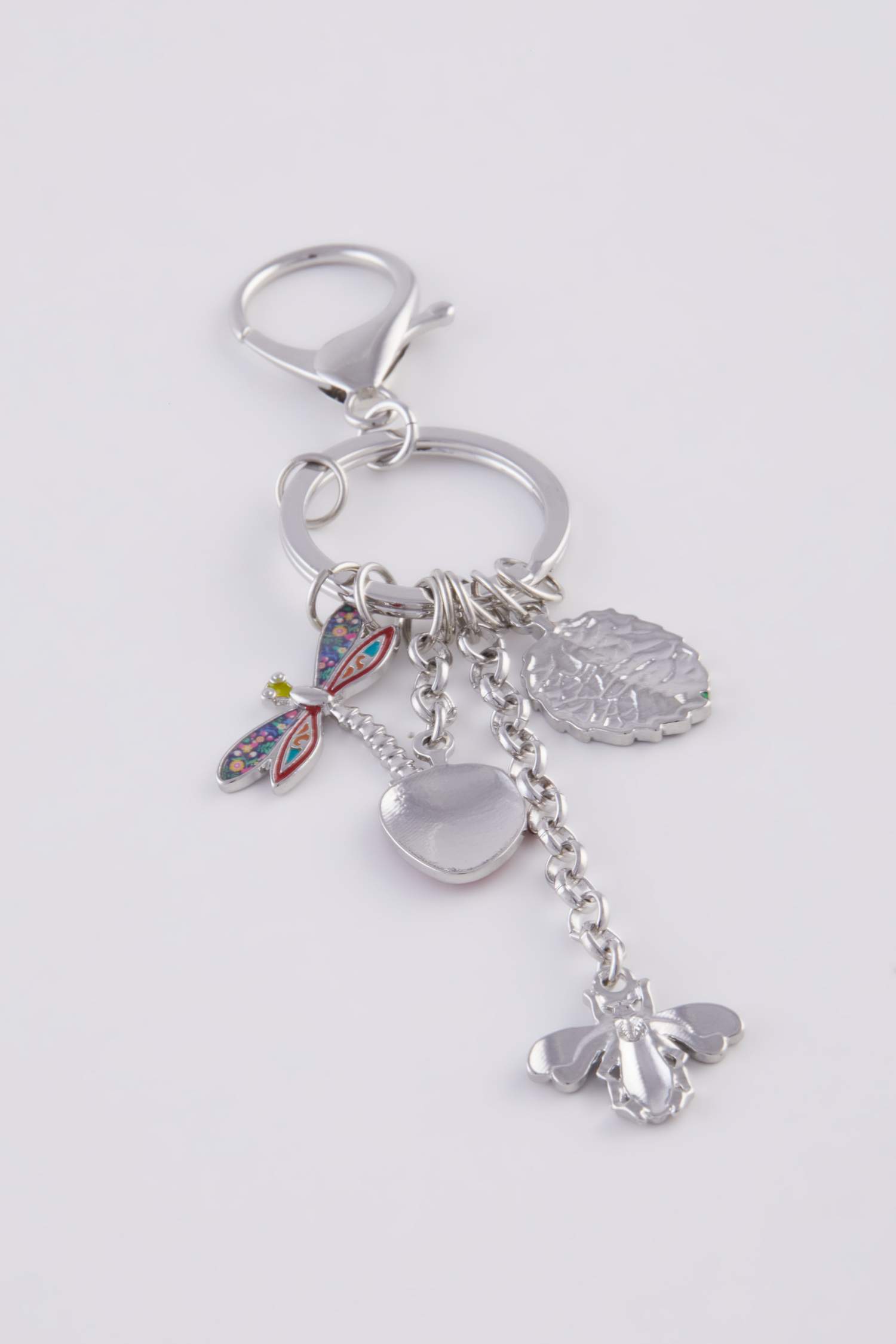 Porte-clés charm en métal argenté pour femme