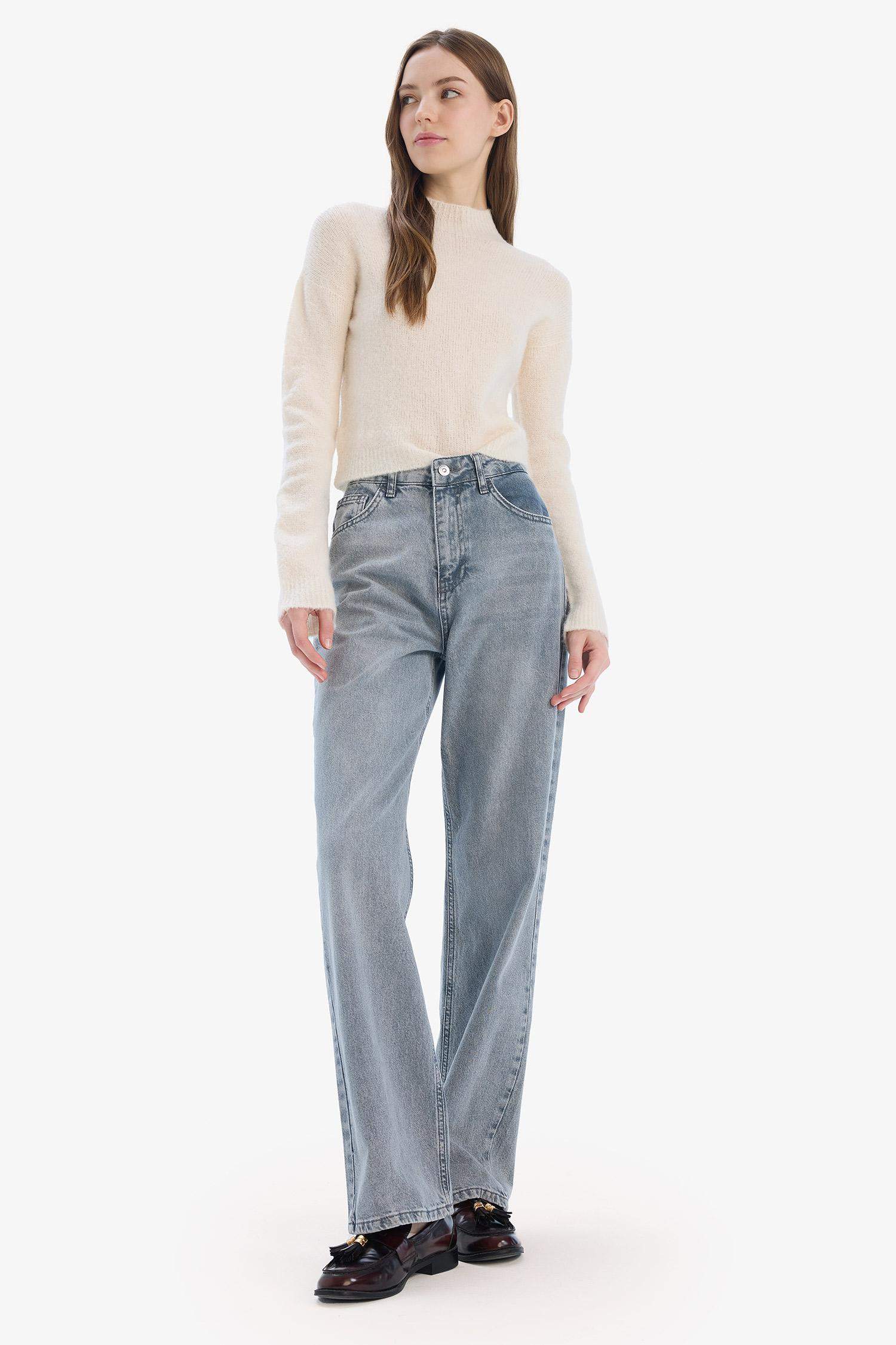 Straight Wide High Waist Long Washed Jeans