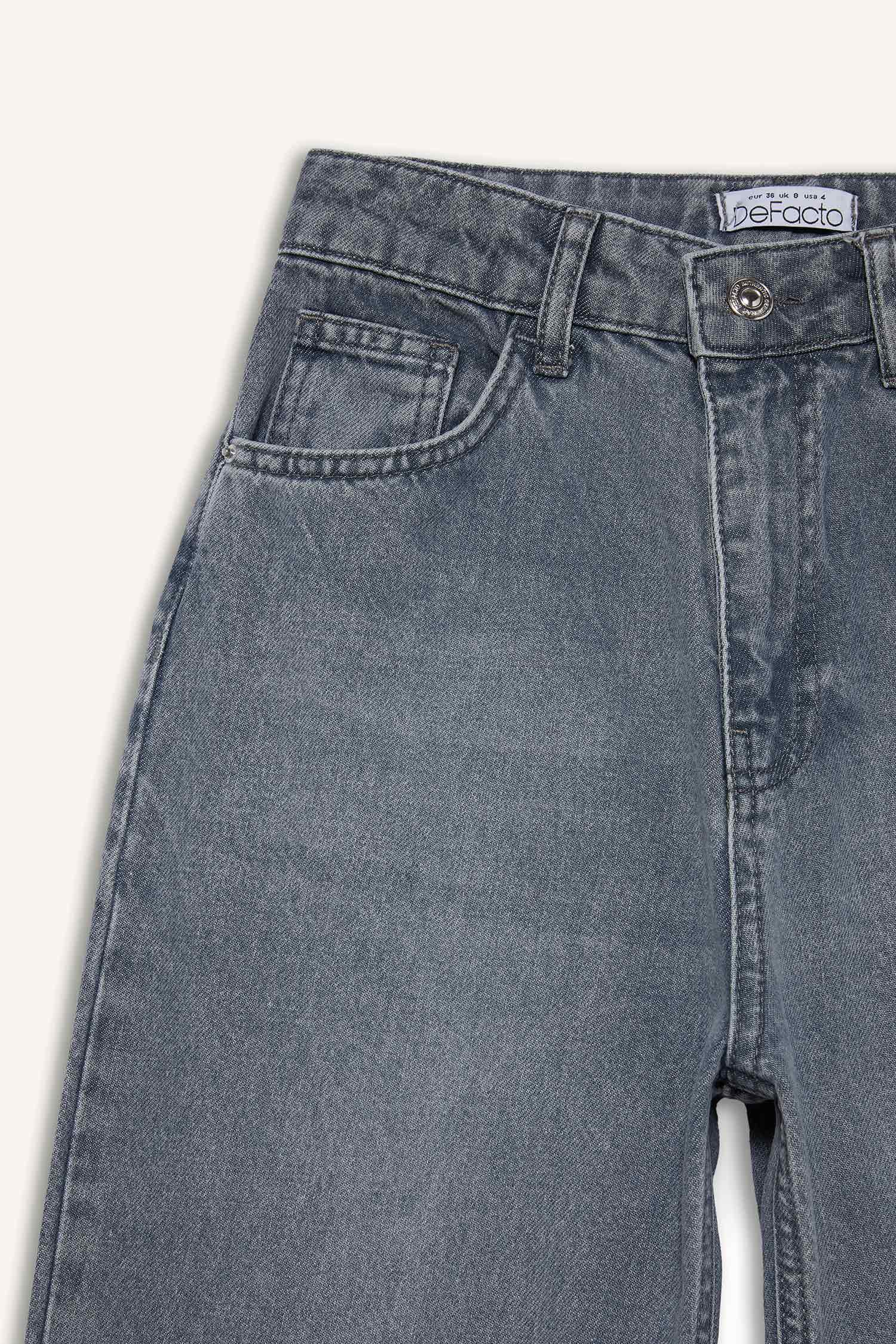 Straight Wide High Waist Long Washed Jeans