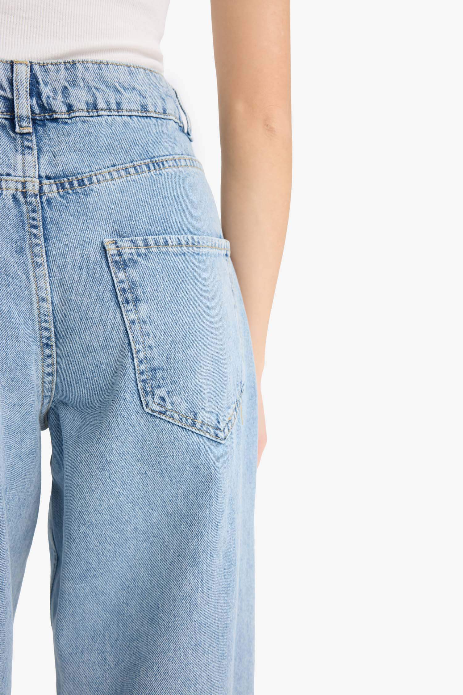 Baggy Fit Yüksek Bel Uzun Jean Yıkamalı Pantolon