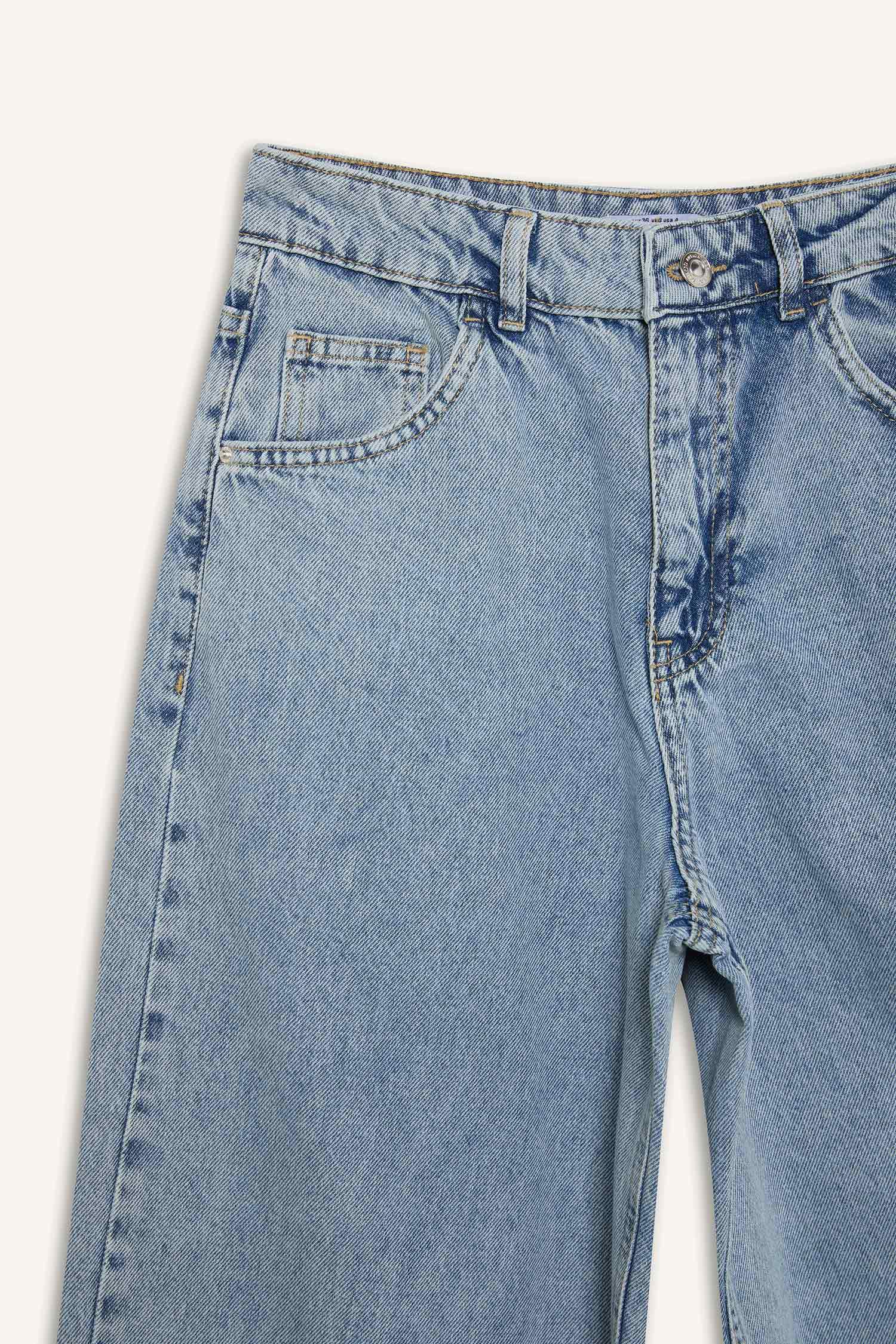 Baggy Fit Yüksek Bel Uzun Jean Yıkamalı Pantolon