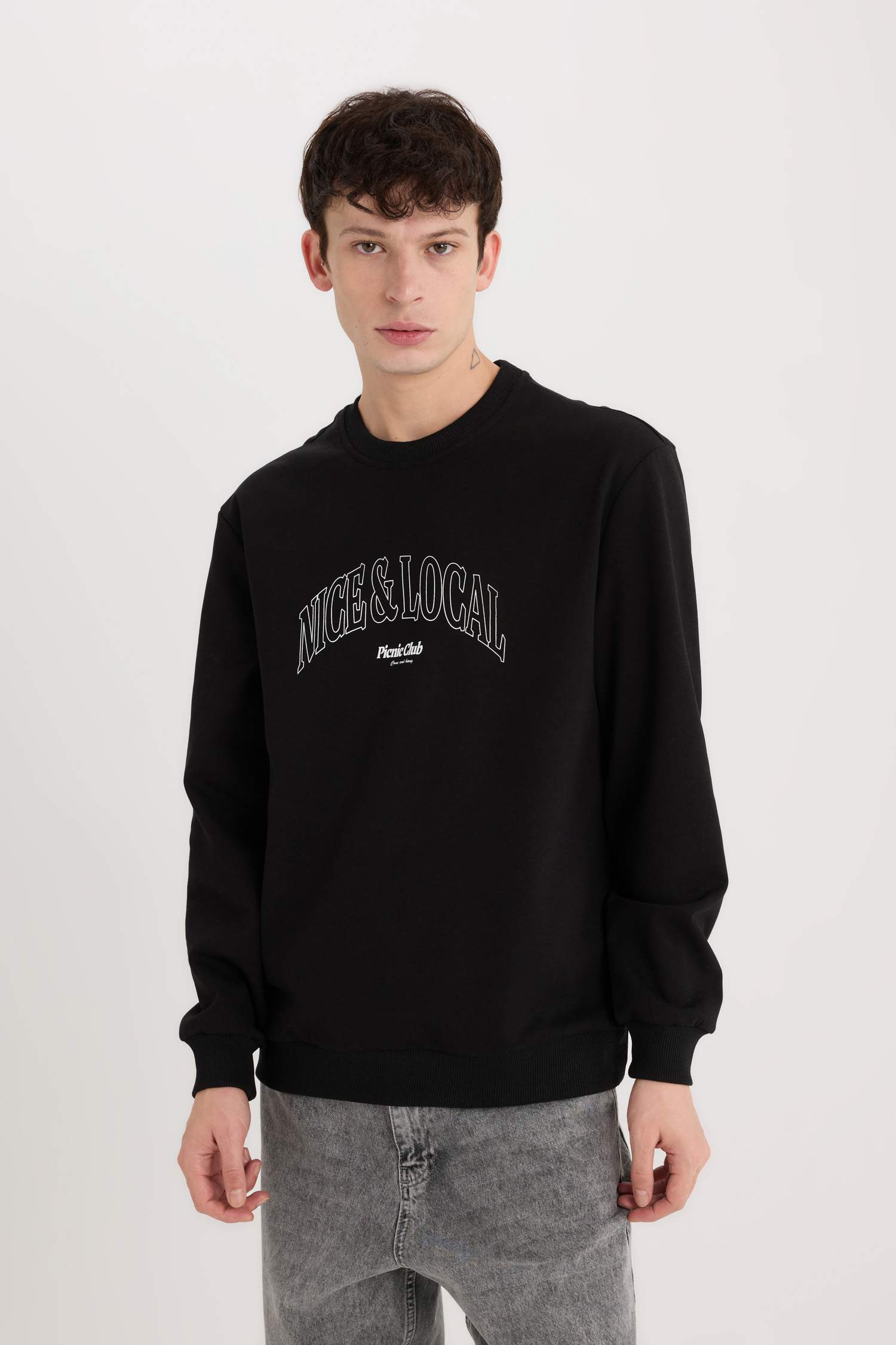Regular Fit Bisiklet Yaka Baskılı Sweatshirt