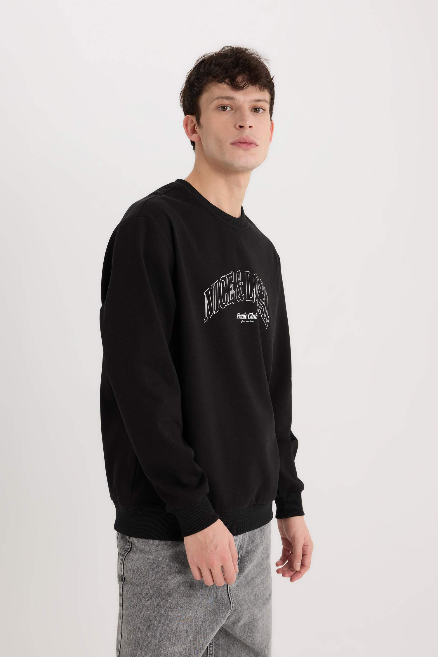 Regular Fit Bisiklet Yaka Baskılı Sweatshirt