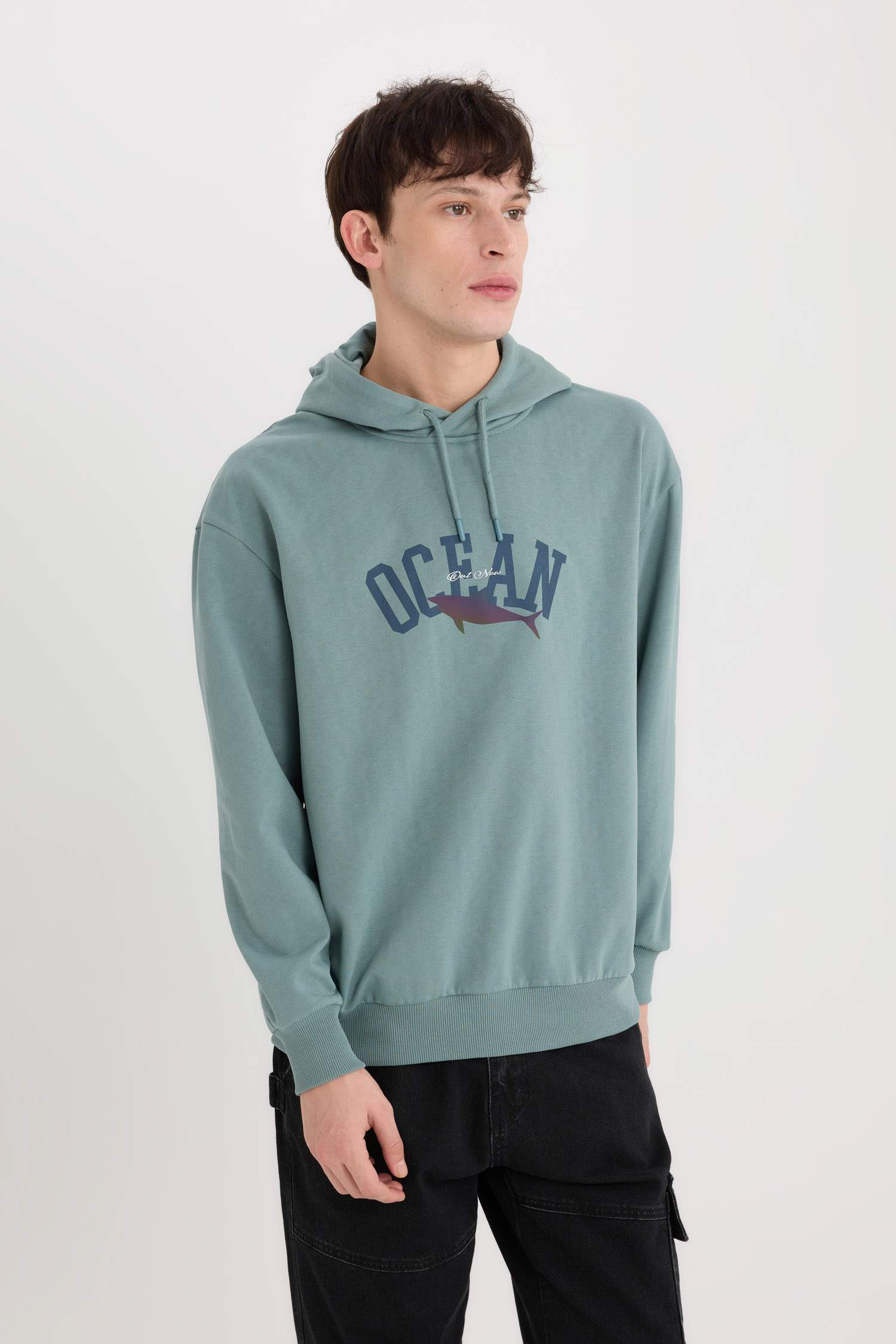 Boxy Fit Kapüşonlu Baskılı Sweatshirt