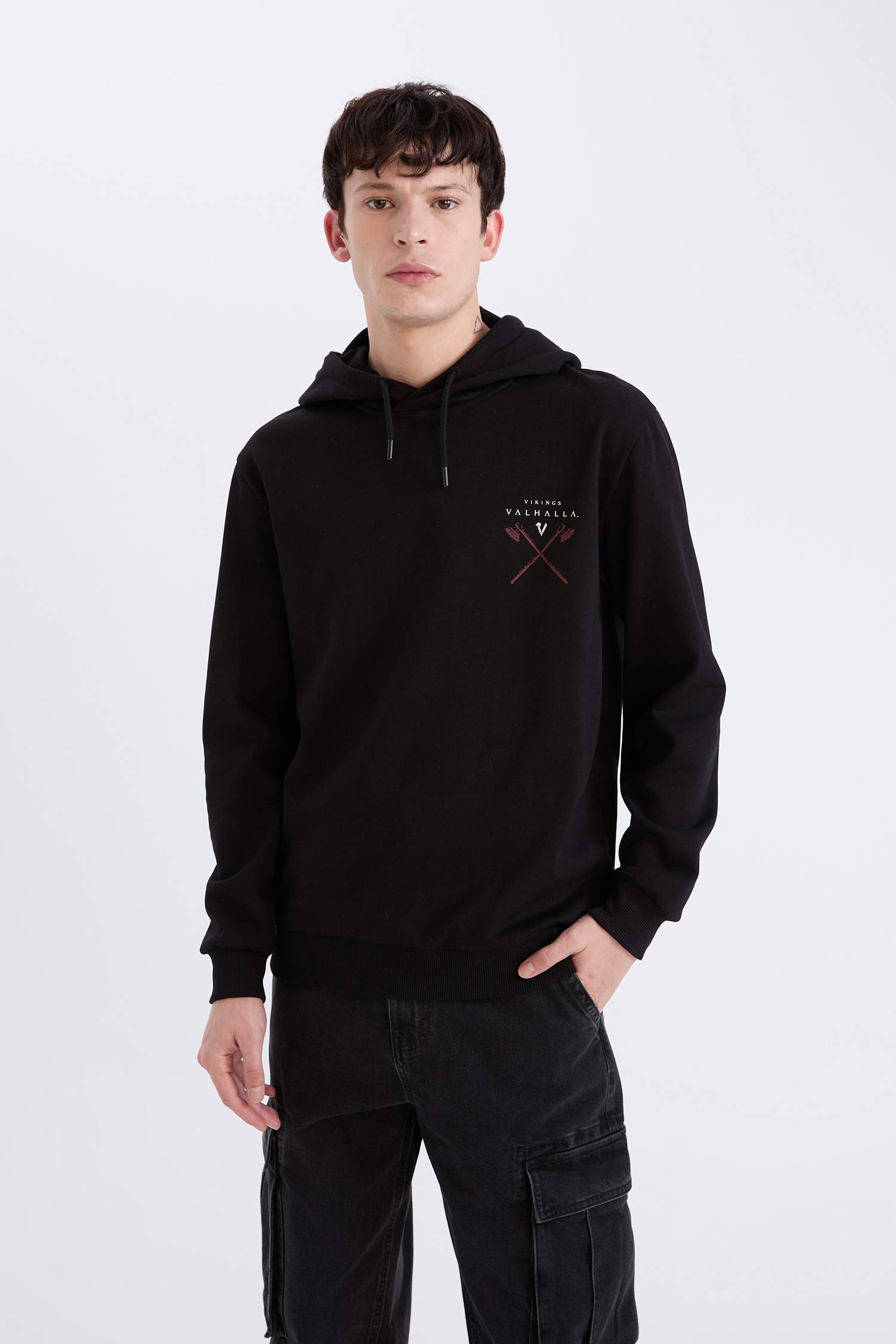 Vikings Valhalla Regular Fit Kapüşonlu Sırt Baskılı Sweatshirt