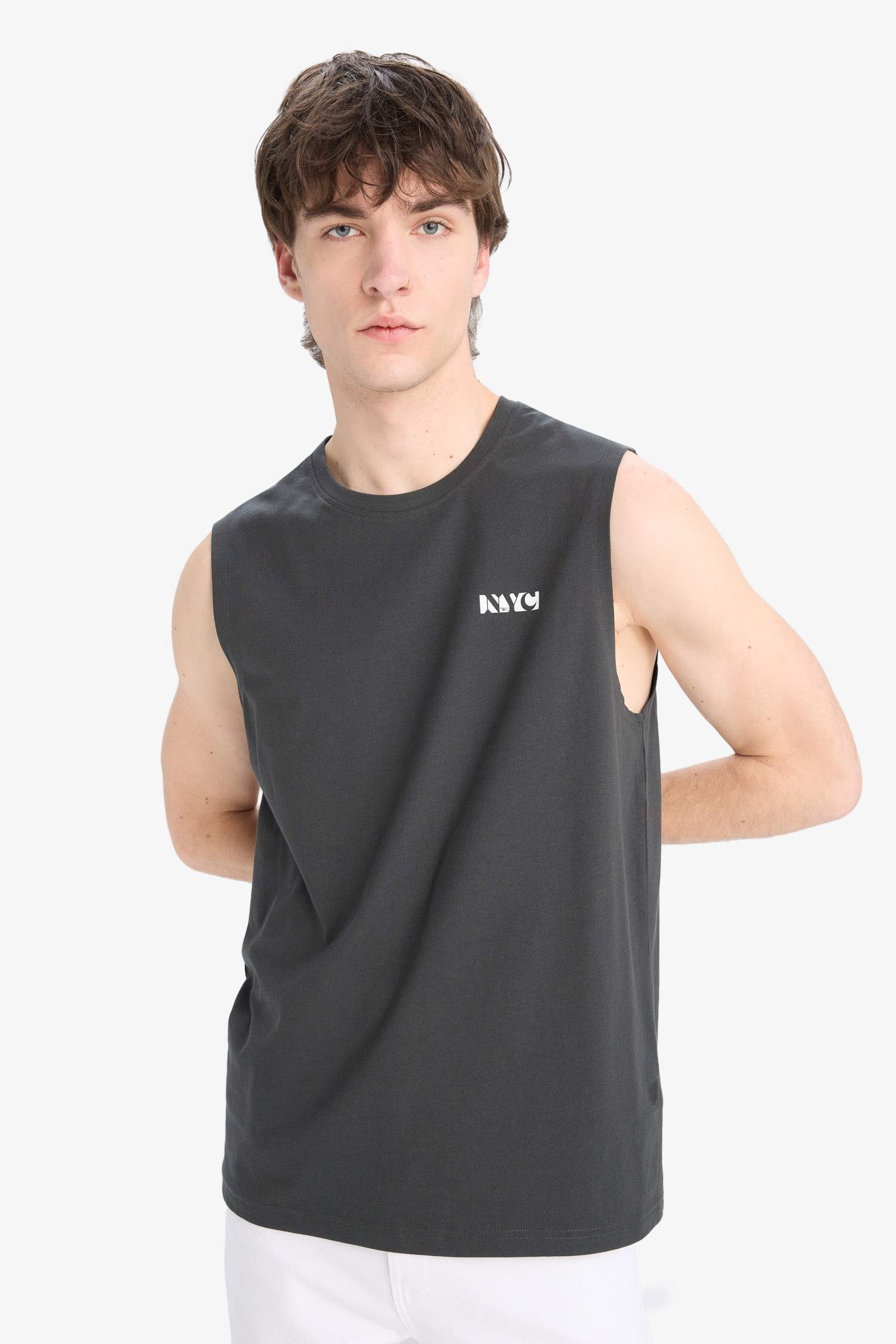 %100 Pamuk Regular Fit Bisiklet Yaka Baskılı Atlet