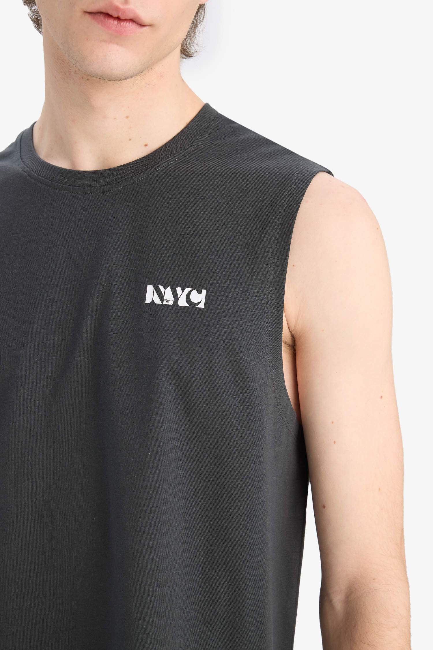 %100 Pamuk Regular Fit Bisiklet Yaka Baskılı Atlet