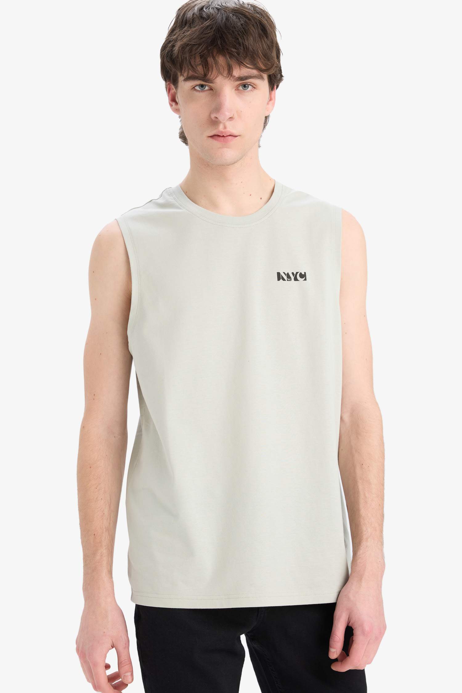 %100 Pamuk Regular Fit Bisiklet Yaka Baskılı Atlet