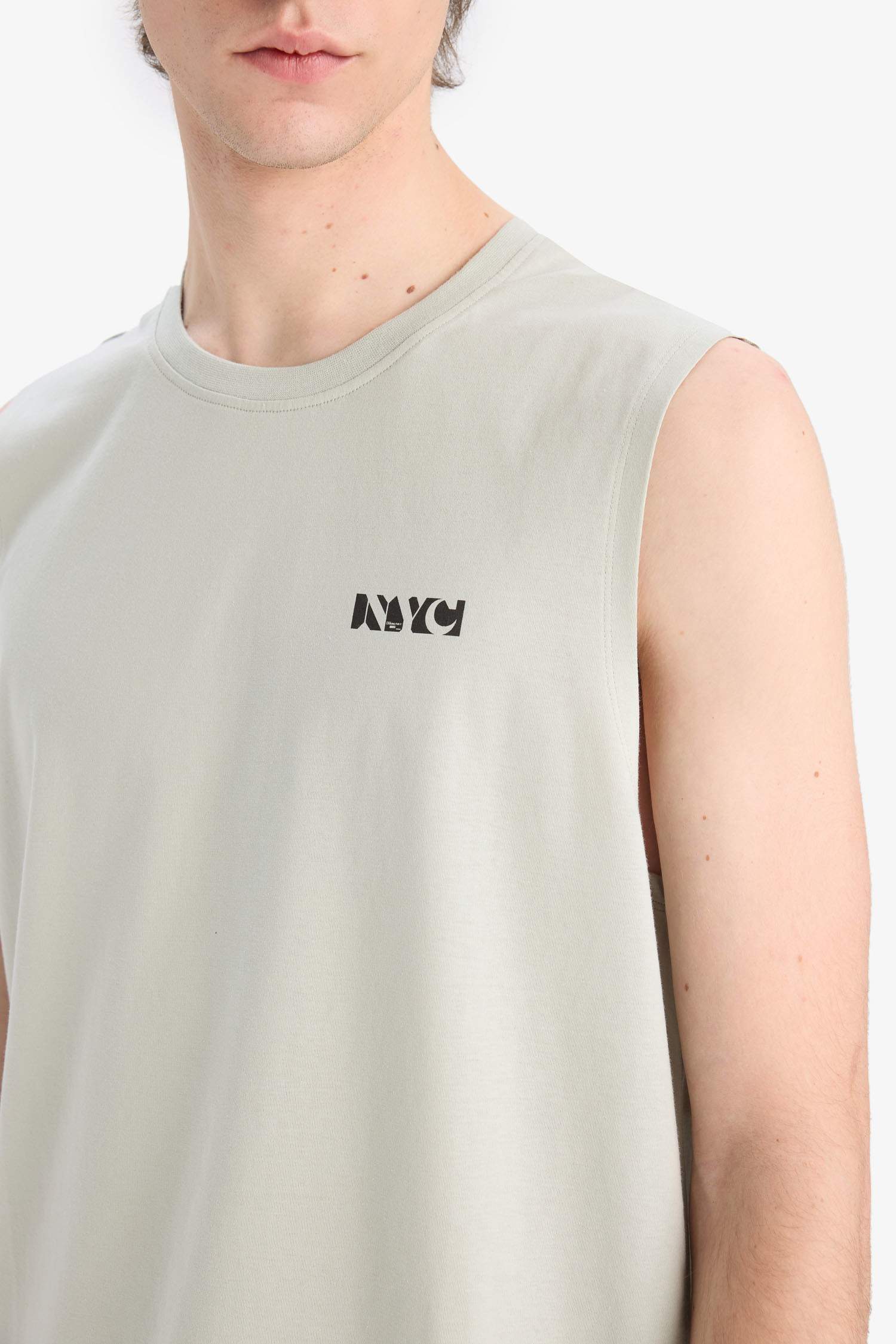 %100 Pamuk Regular Fit Bisiklet Yaka Baskılı Atlet