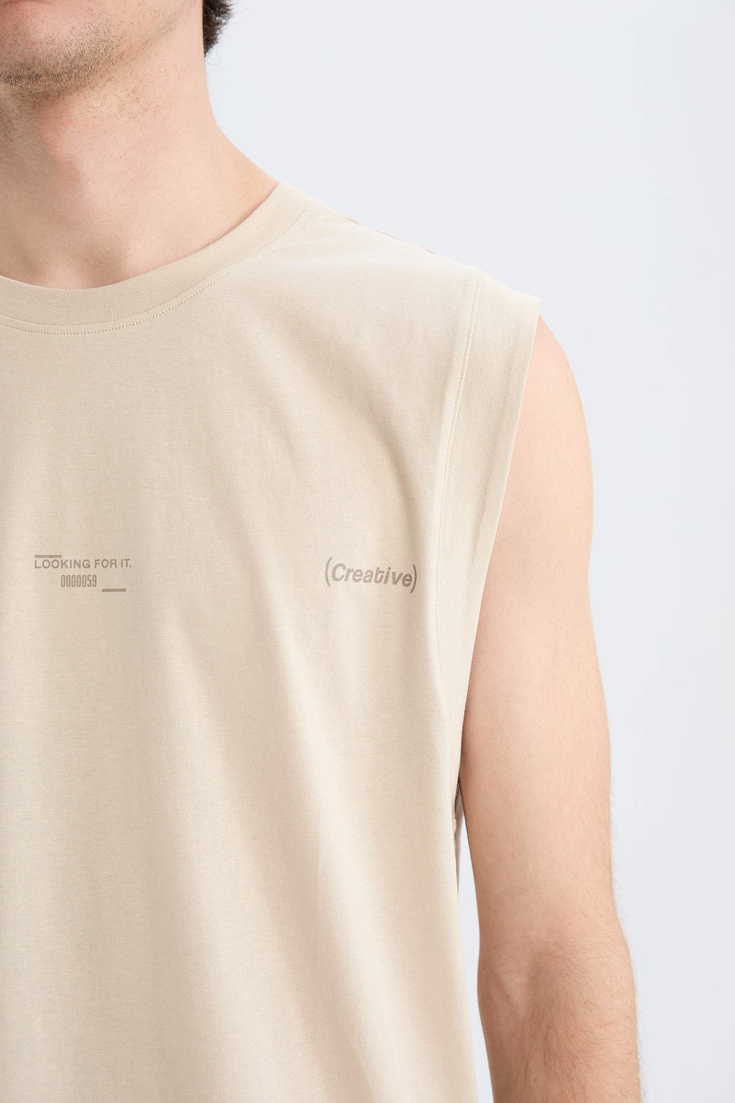 %100 Pamuk Boxy Fit Baskılı Bisiklet Yaka Atlet