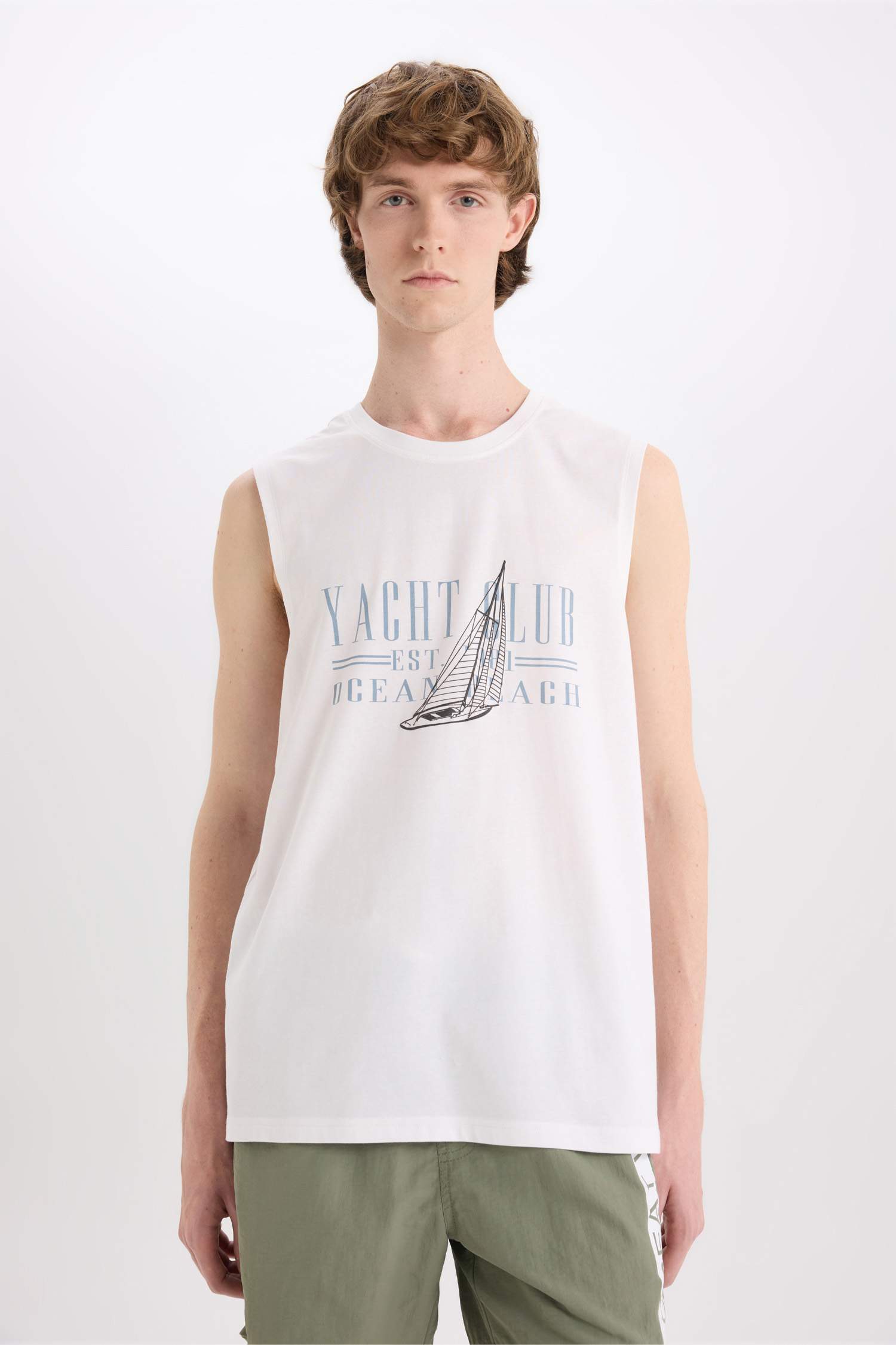 %100 Pamuk Regular Fit Bisiklet Yaka Baskılı Atlet