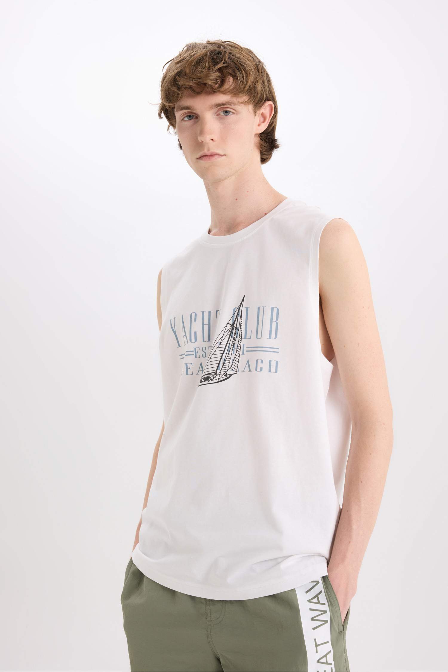 %100 Pamuk Regular Fit Bisiklet Yaka Baskılı Atlet