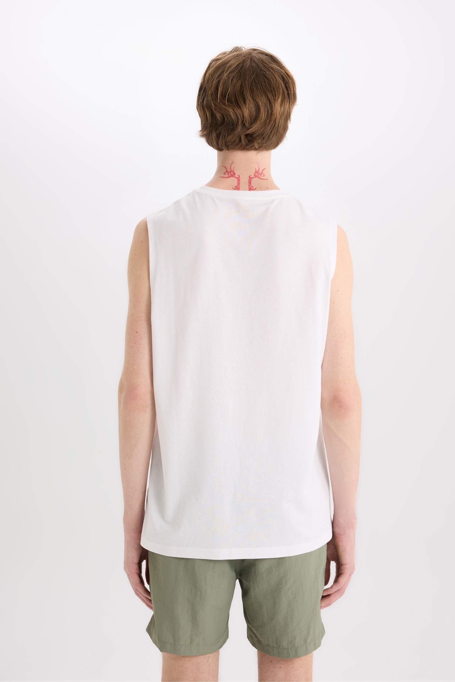 %100 Pamuk Regular Fit Bisiklet Yaka Baskılı Atlet