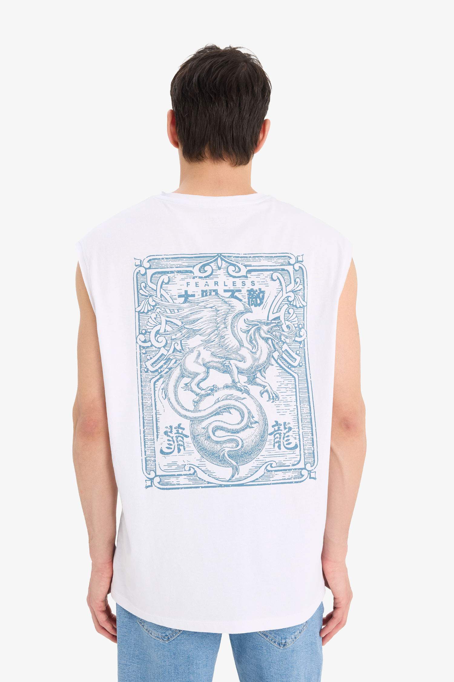 %100 Pamuk Boxy Fit Bisiklet Yaka Sırt Baskılı Atlet