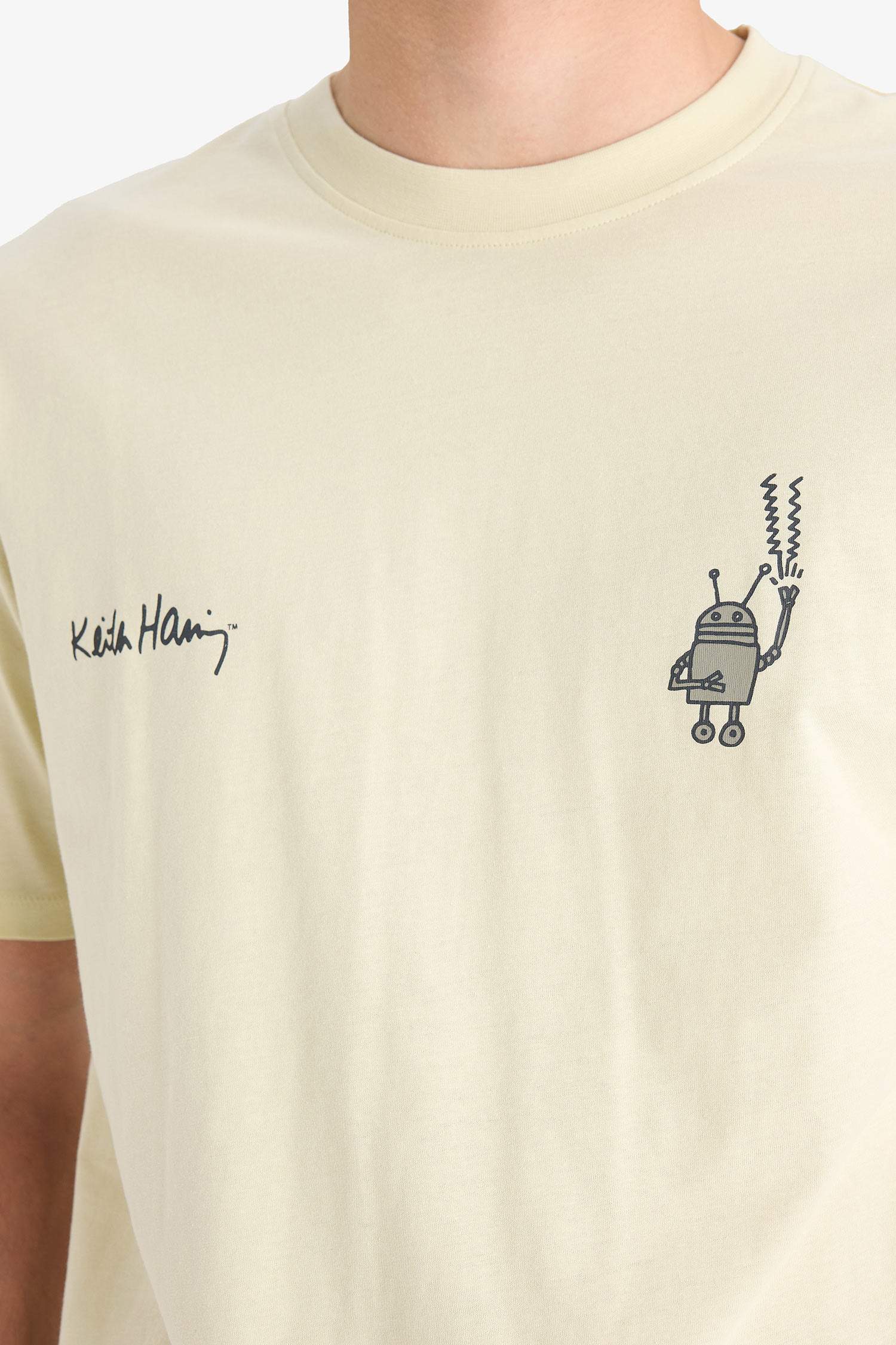 Boxy Fit Keith Haring Licensed Crew Neck Printed Short Sleeve T-Shirt