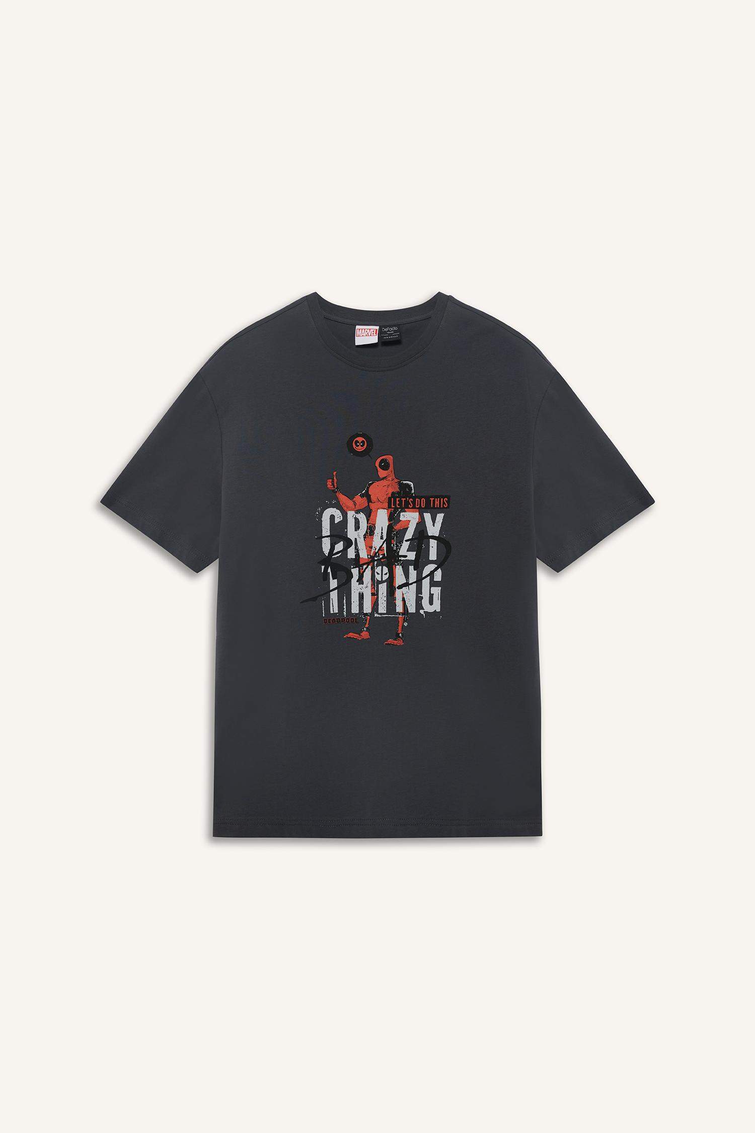 تيشيرت مطبوع قصة عادية بياخة مستديرة من ديدبول