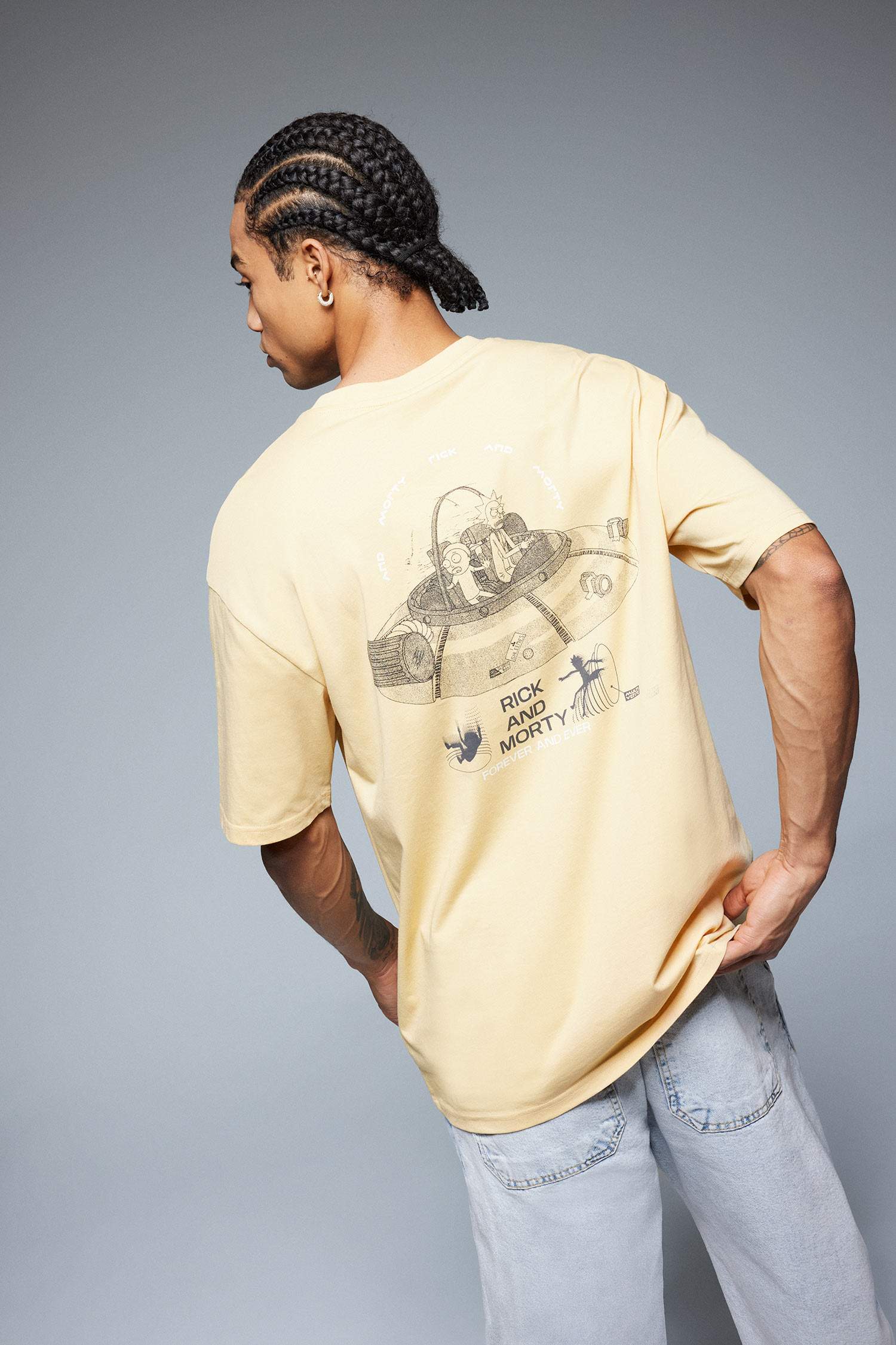 %100 Pamuk Rick and Morty Boxy Fit Bisiklet Yaka Sırt Baskılı Kısa Kollu Tişört