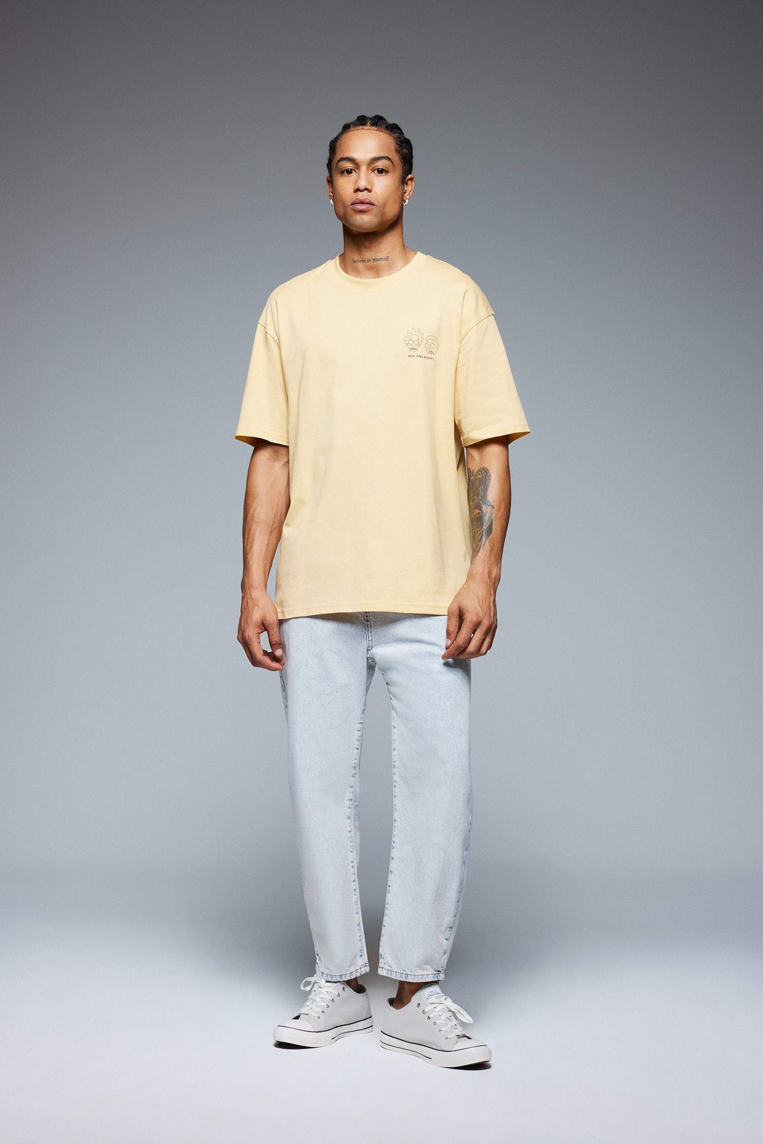 %100 Pamuk Rick and Morty Boxy Fit Bisiklet Yaka Sırt Baskılı Kısa Kollu Tişört