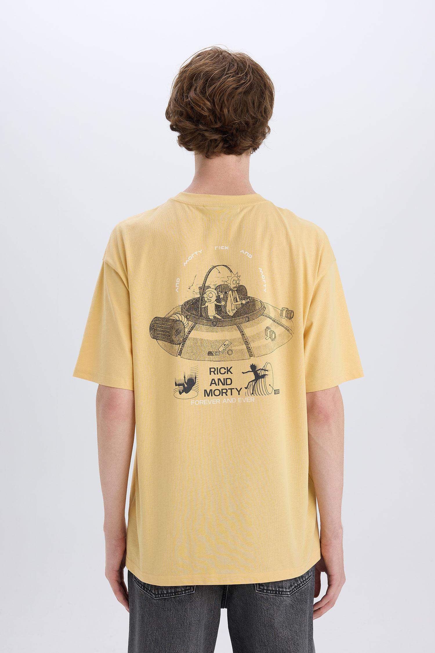 %100 Pamuk Rick and Morty Boxy Fit Bisiklet Yaka Sırt Baskılı Kısa Kollu Tişört