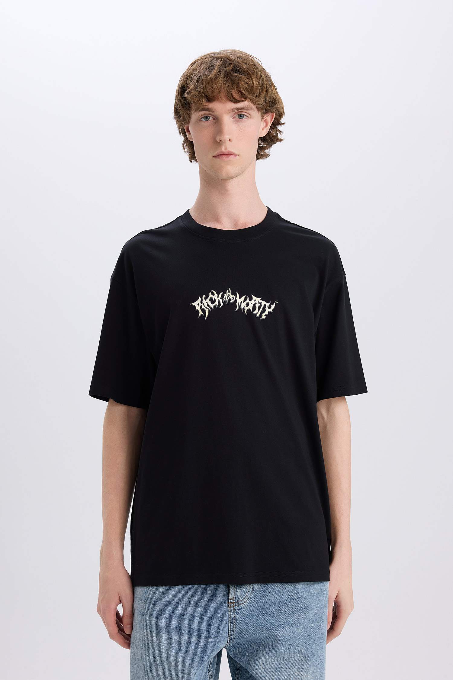 %100 Pamuk Rick and Morty Boxy Fit Bisiklet Yaka Sırt Baskılı Kısa Kollu Tişört