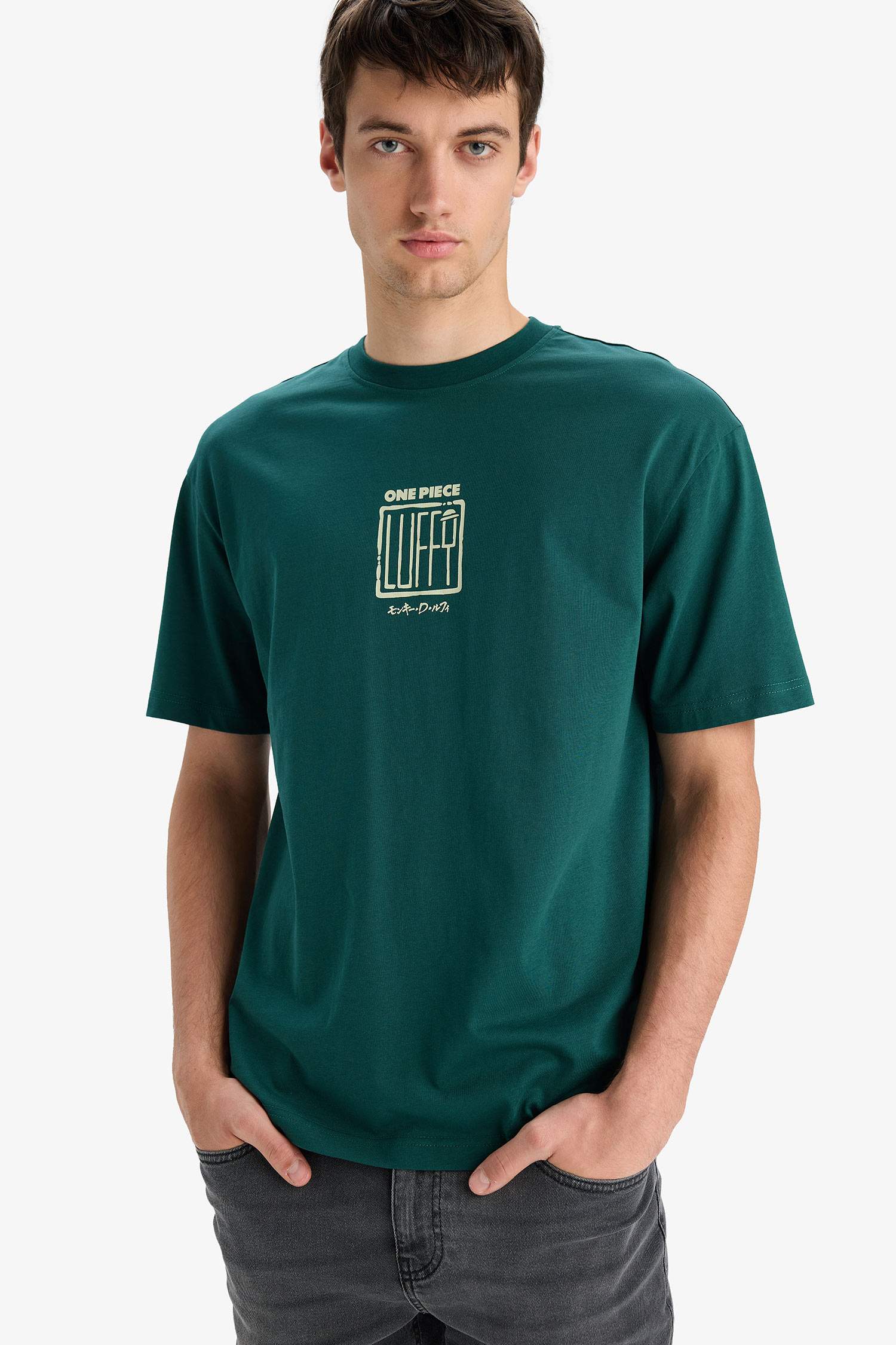 Boxy Fit One Piece Crew Neck Printed Short Sleeve T-Shirt