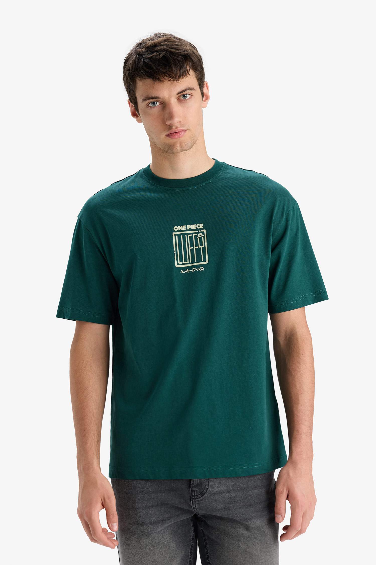 Boxy Fit One Piece Crew Neck Printed Short Sleeve T-Shirt