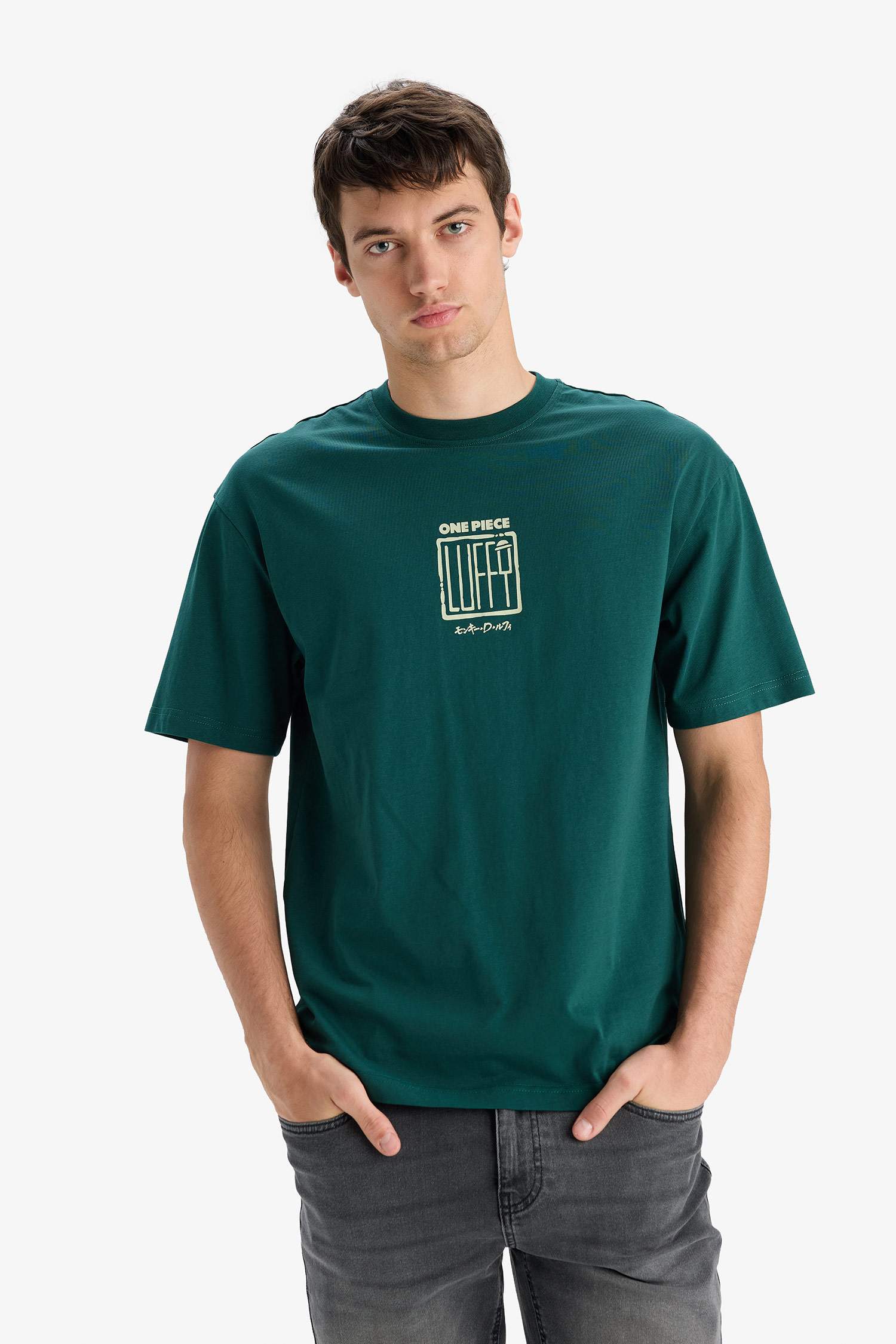 Boxy Fit One Piece Crew Neck Printed Short Sleeve T-Shirt