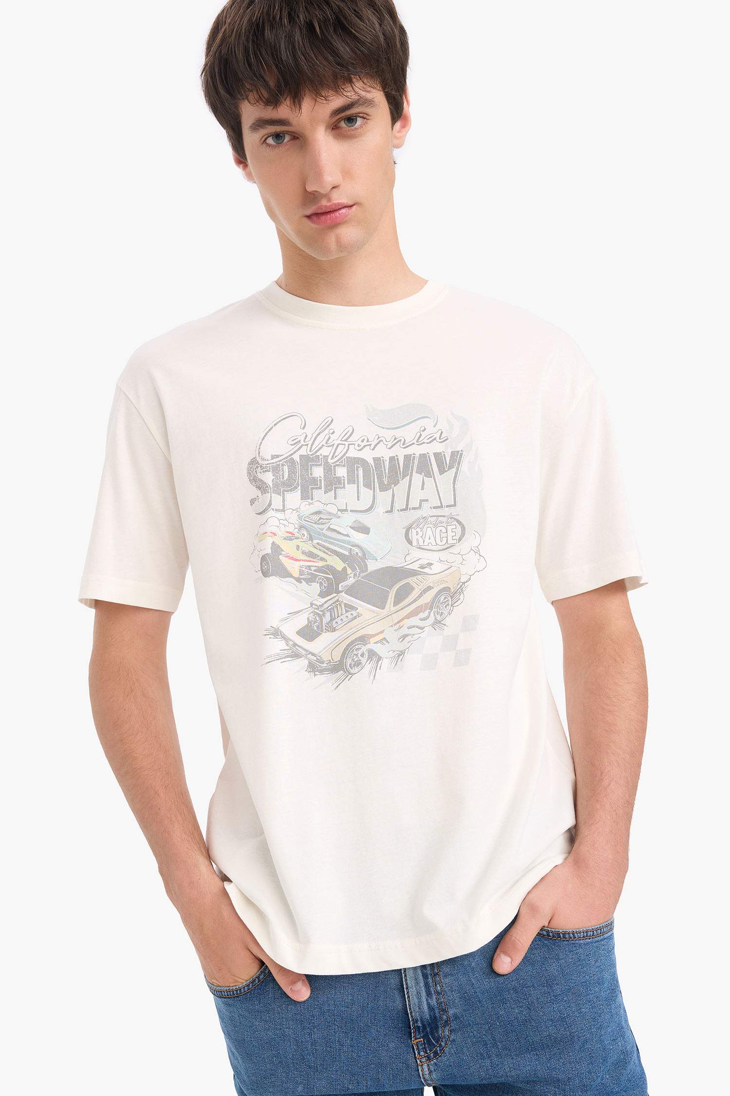 تيشيرت مطبوع اوفر سايز قطن بياخة مستديرة