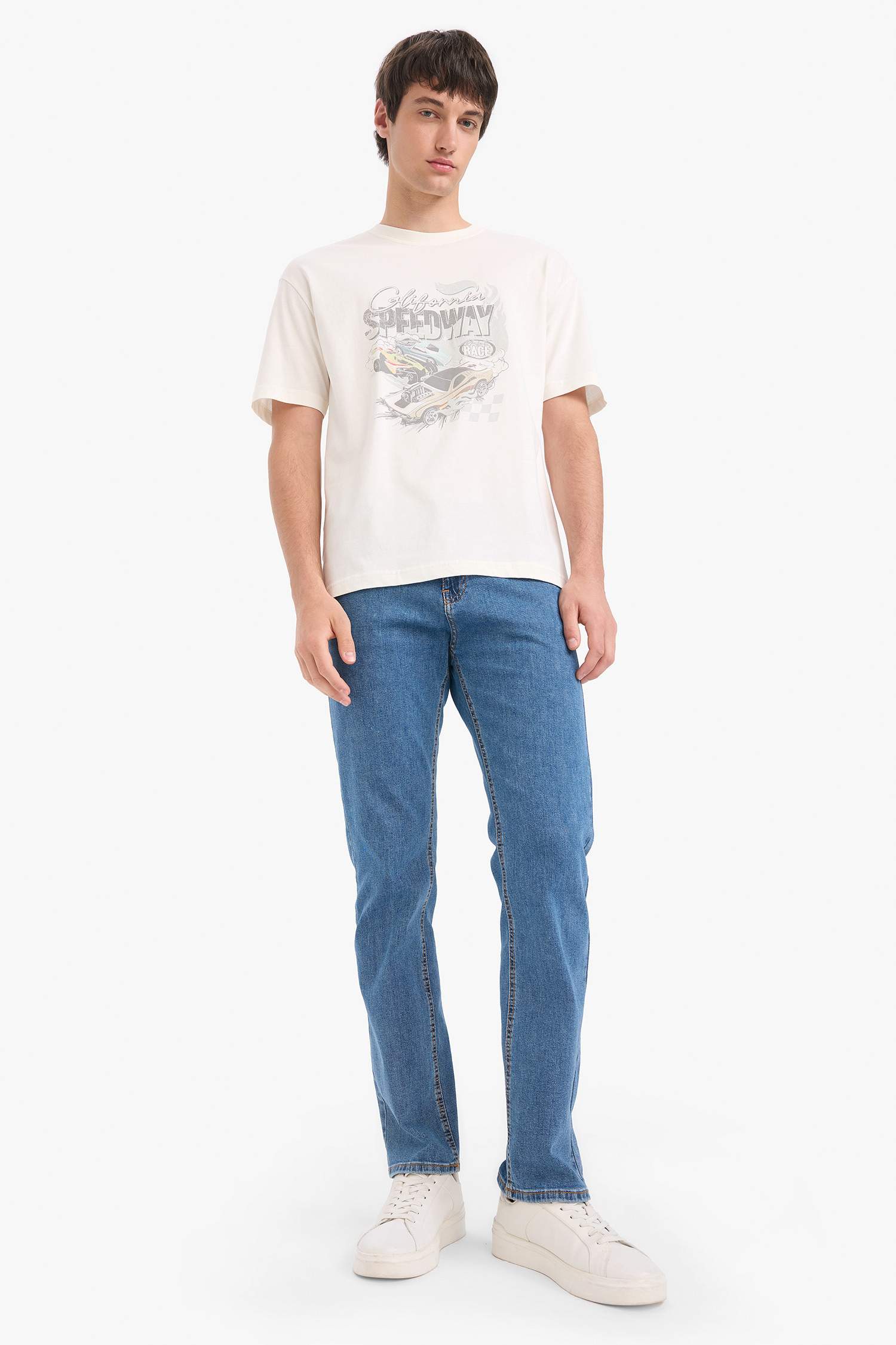 تيشيرت مطبوع اوفر سايز قطن بياخة مستديرة